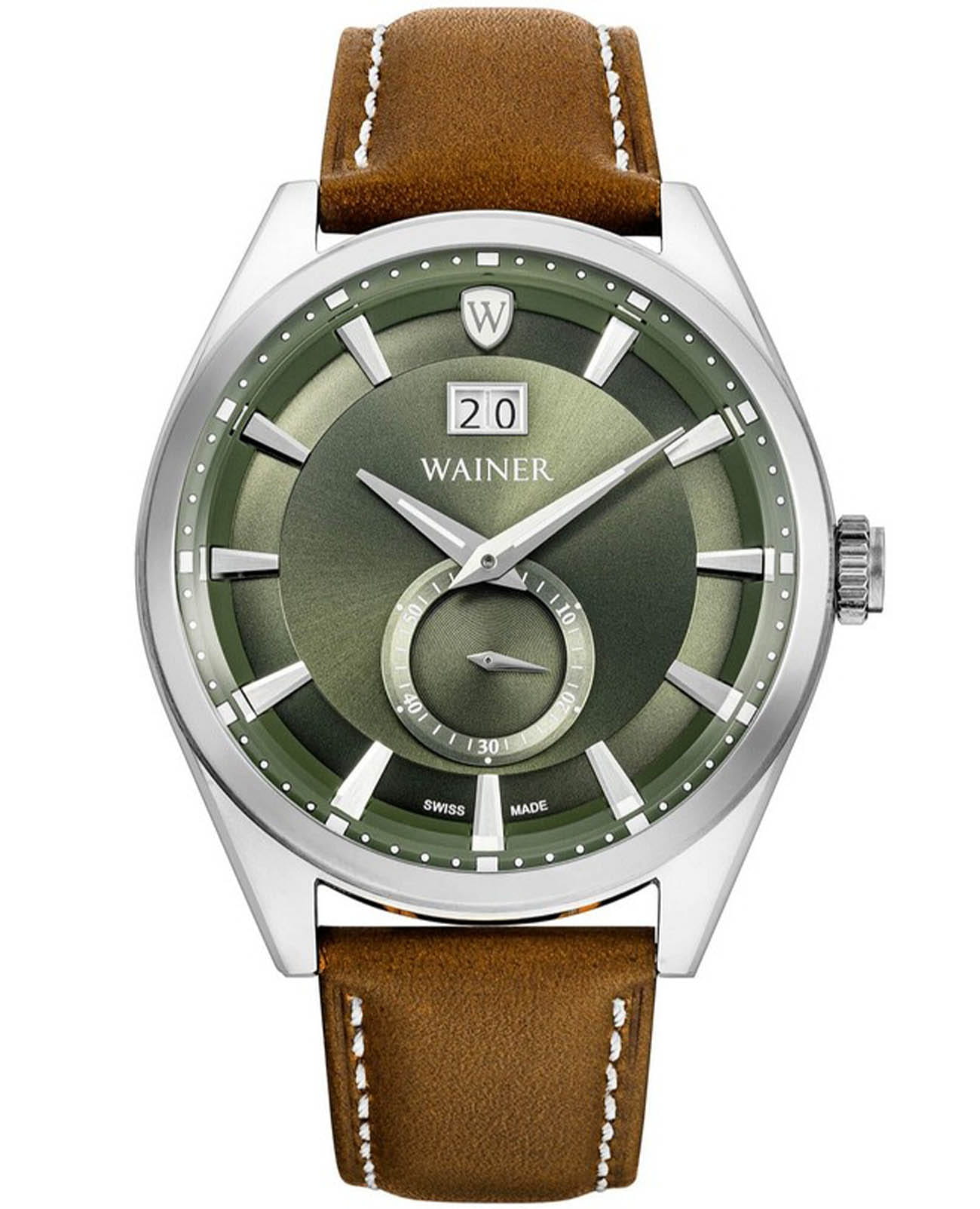 Wainer Wainer Classic WA.17100-A  WA.17100-A кварцевые мужские часы зеленый циферблат, браслет кожаный — вид спереди