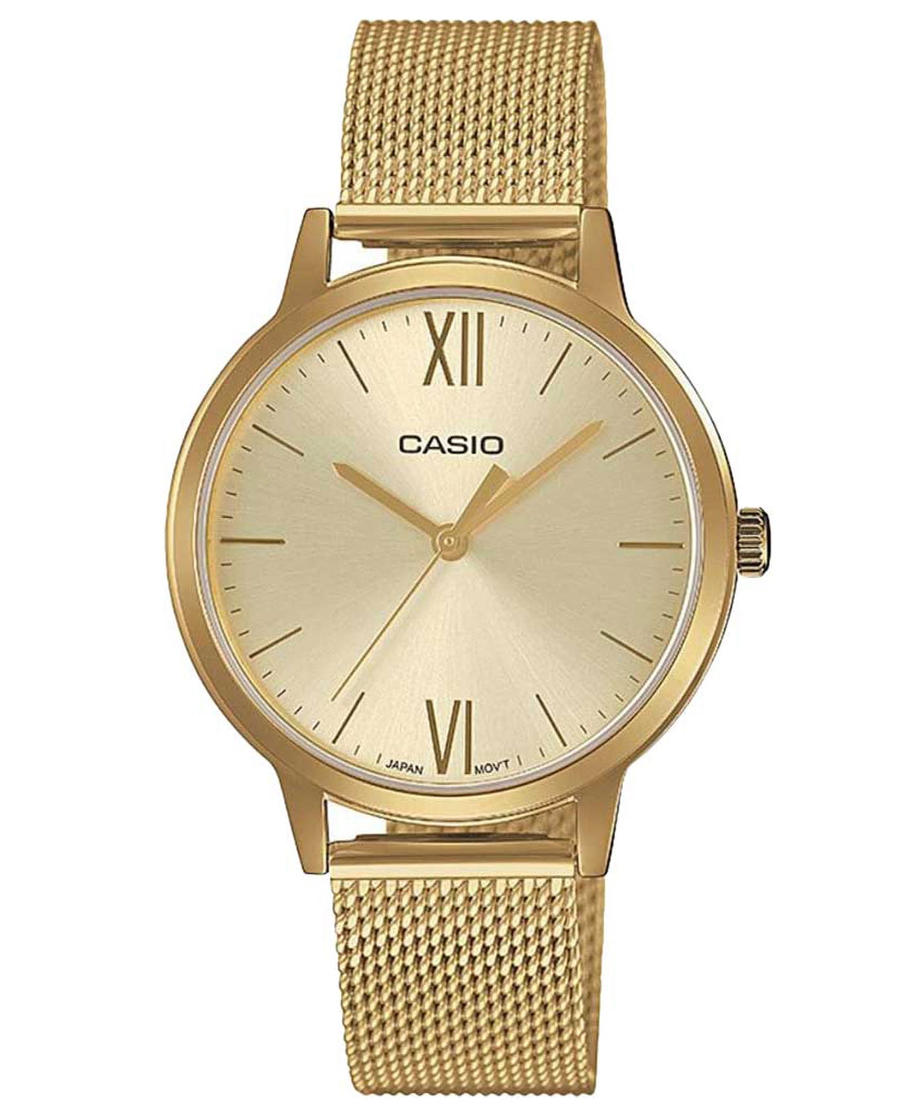 Casio Casio Collection LTP-E157MG-9A Retro LTP-E157MG-9A кварцевые женские часы золотой циферблат, браслет сталь с ip покрытием — вид спереди