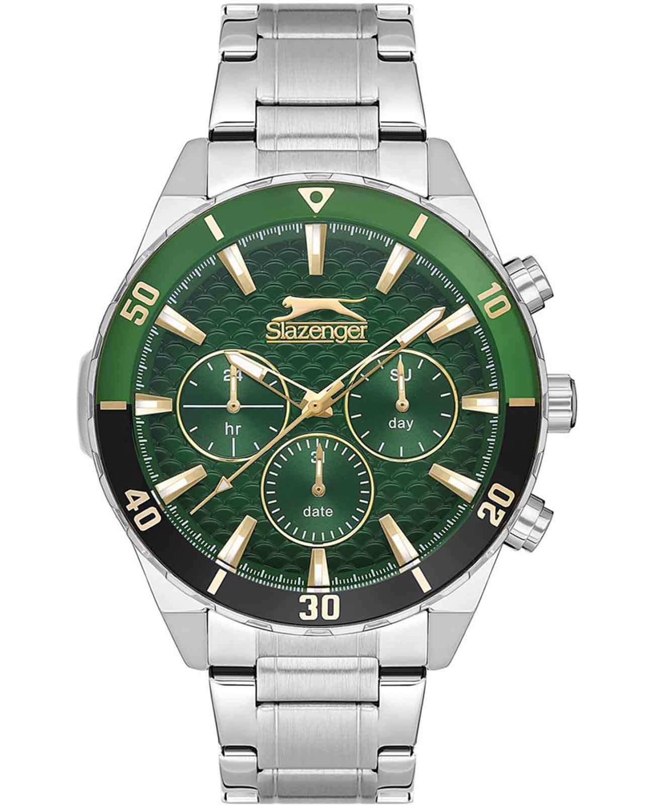 Slazenger Slazenger SL.09.2236.2.03  SL.09.2236.2.03 кварцевые мужские часы зеленый циферблат, браслет нержавеющая сталь — вид спереди