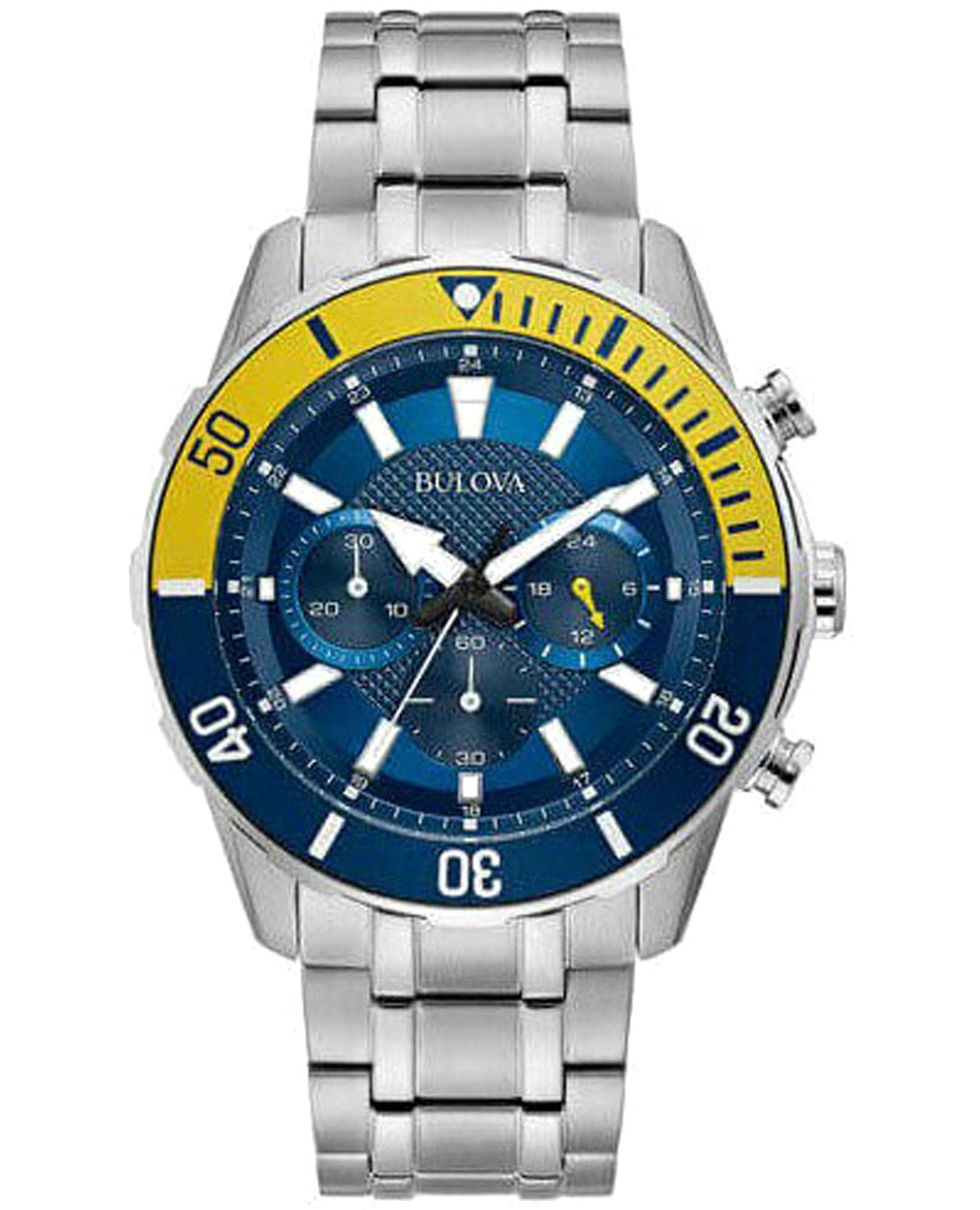Bulova Bulova Sports 98A245  98A245 кварцевые мужские часы синий циферблат, браслет нержавеющая сталь — вид спереди