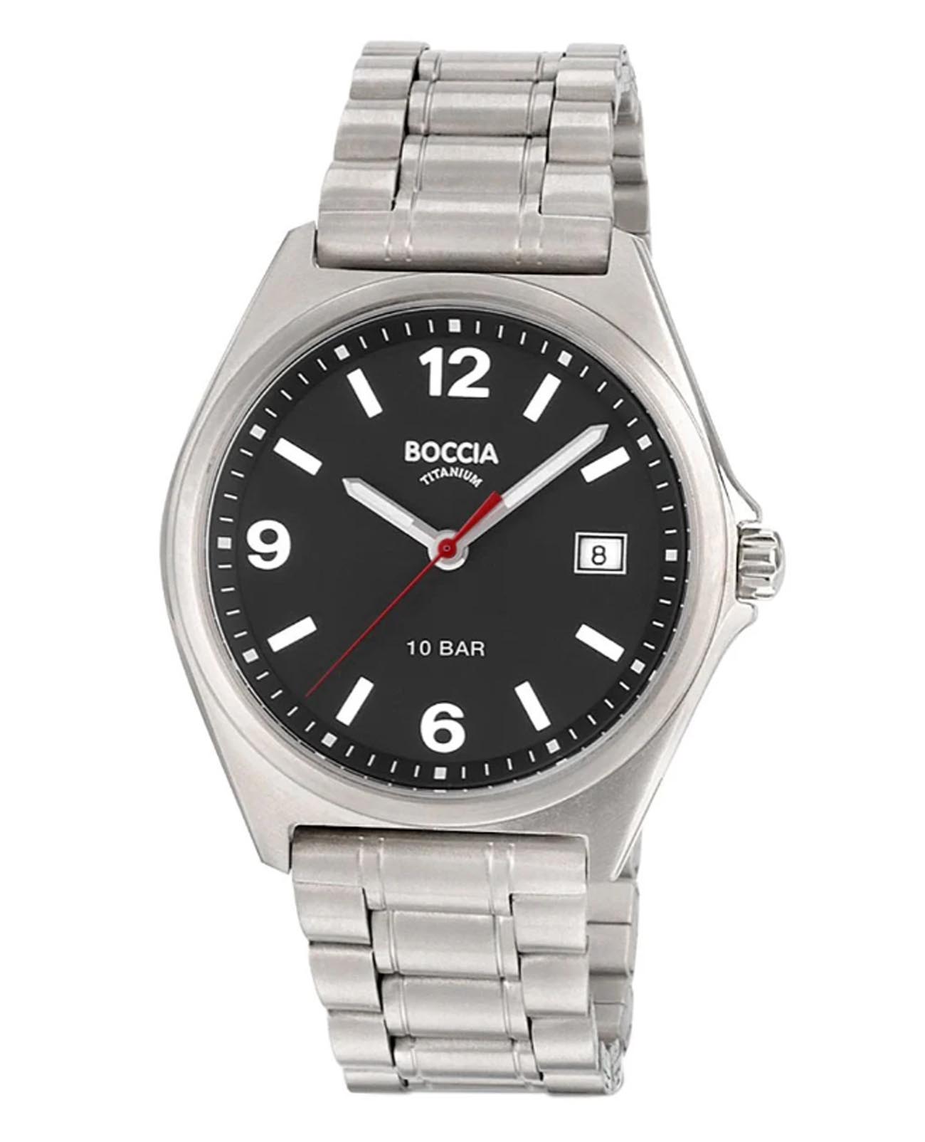 Boccia Titanium Boccia Titanium 3663-01  3663-01 кварцевые мужские часы черный циферблат, браслет титановый — вид спереди