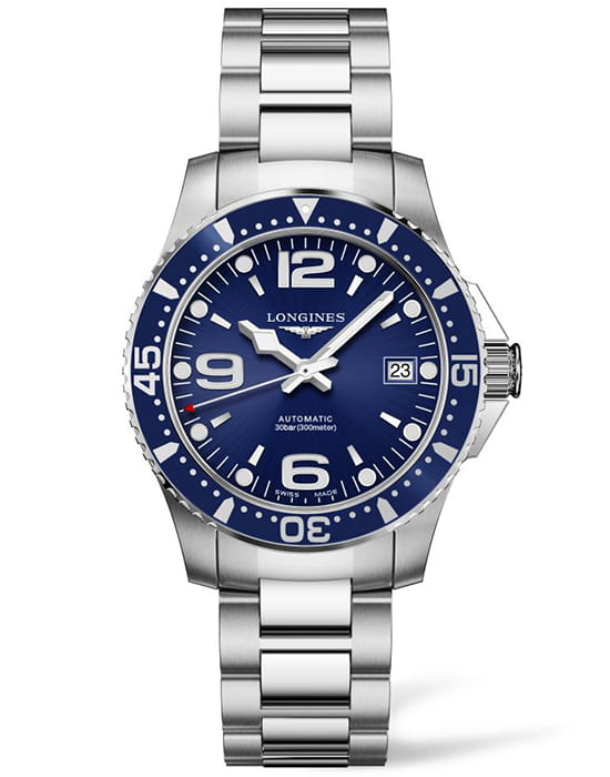 Longines Longines HydroConquest L3.741.4.96.6  L37414966 механические мужские часы синий циферблат, браслет нержавеющая сталь — вид спереди