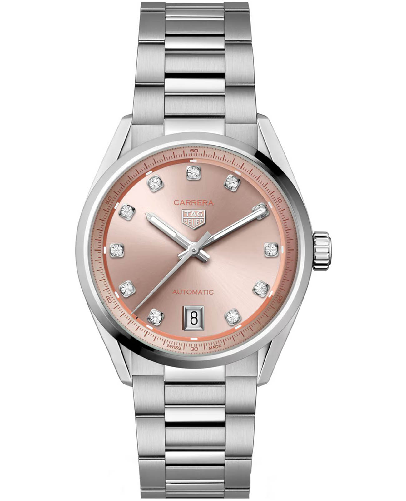 TAG Heuer TAG Heuer Carrera Date WBN231D.BA0001  WBN231D.BA0001 механические женские часы розовый циферблат, браслет нержавеющая сталь — вид спереди