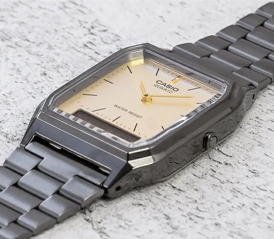 Casio Casio Vintage AQ-230GG-9ADF (AQ-230GG-9A) мужские часы бежевый циферблат на запястье