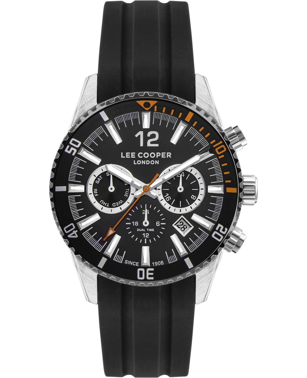 Lee Cooper Lee Cooper LC07628.351  LC07628.351 кварцевые мужские часы черный циферблат, браслет каучук — вид спереди