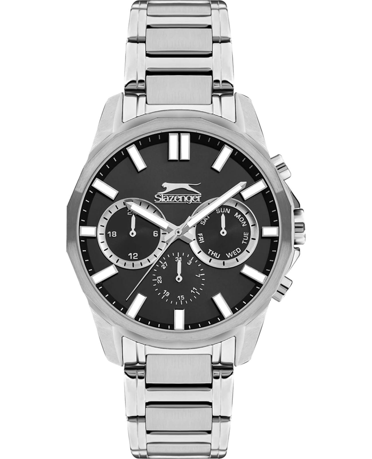 Slazenger Slazenger SL.09.2300.2.01  SL.09.2300.2.01 кварцевые мужские часы черный циферблат, браслет суперметалл — вид спереди