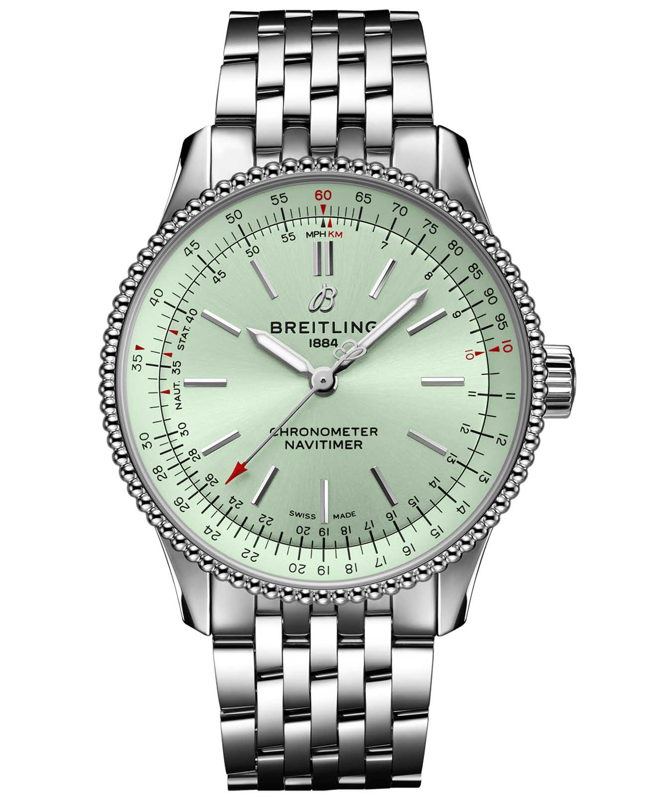 Breitling Breitling Navitimer Automatic 35 A17395361L1A1  A17395361L1A1 механические женские часы зеленый циферблат, браслет нержавеющая сталь — вид спереди