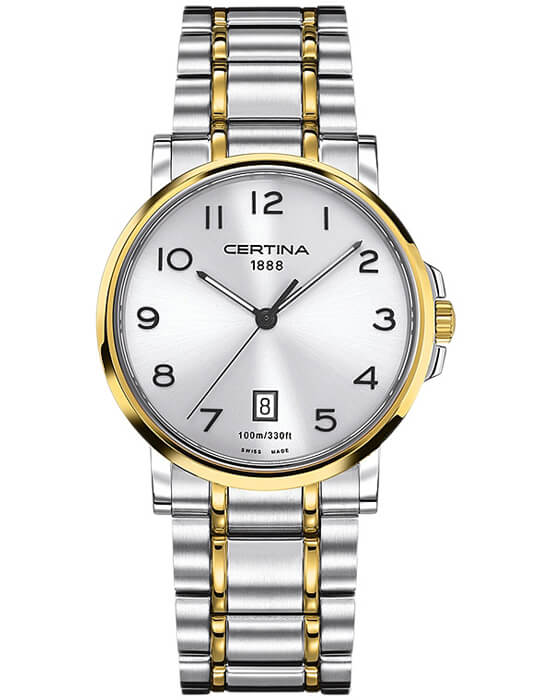 Certina Certina DS Caimano C017.410.22.032.00 DS Caimano C0174102203200 кварцевые мужские часы белый циферблат, браслет сталь c pvd покрытием — вид спереди
