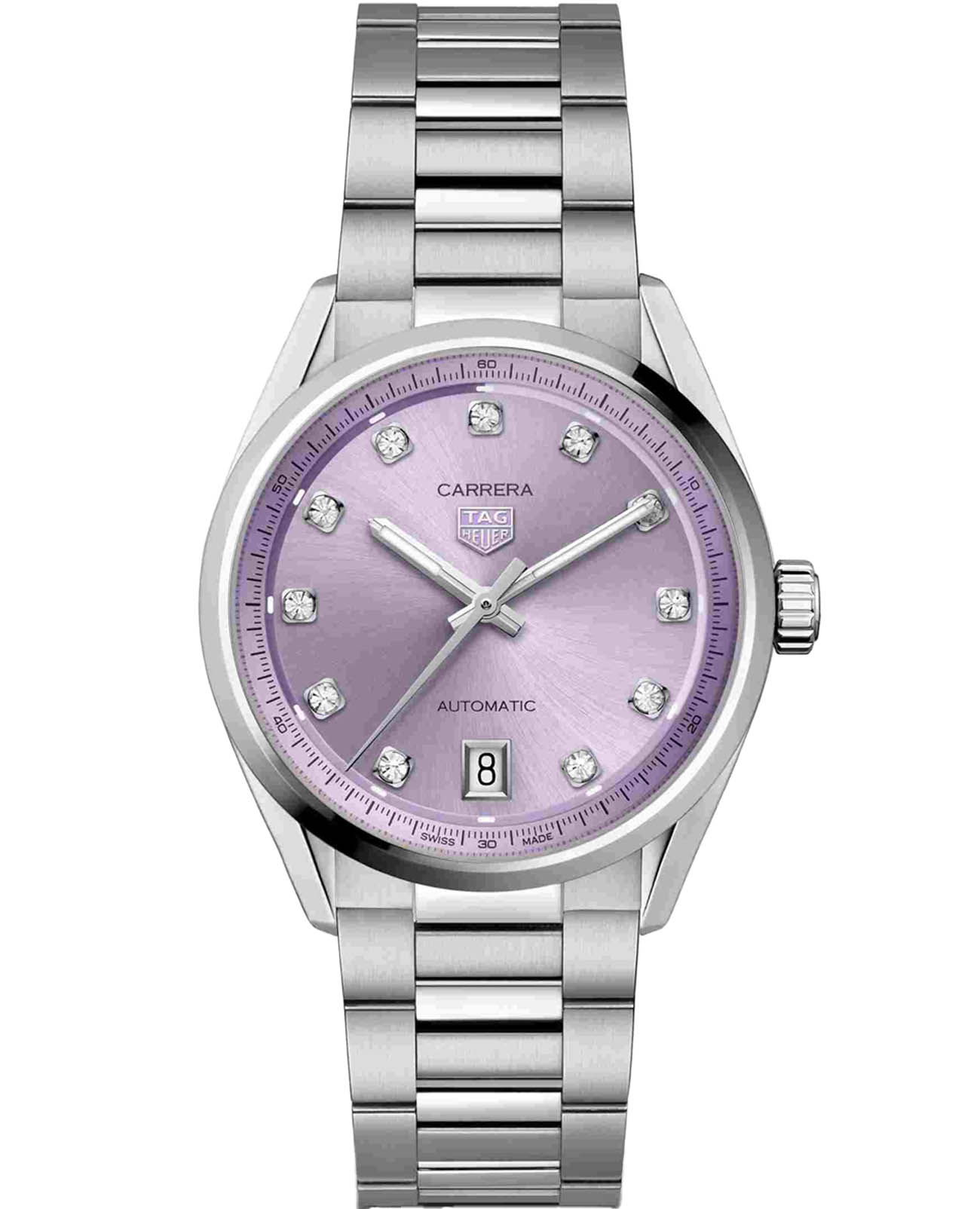 TAG Heuer TAG Heuer Carrera Date WBN2319.BA0001  WBN2319.BA0001 механические женские часы фиолетовый циферблат, браслет нержавеющая сталь — вид спереди