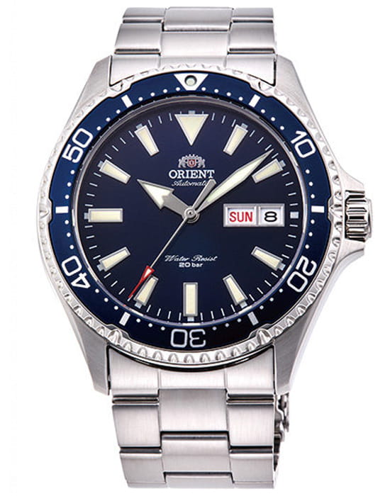 Orient Orient Diving Sport Automatic RA-AA0002L (RN-AA0002L)  RA-AA0002L механические мужские часы синий циферблат, браслет нержавеющая сталь — вид спереди