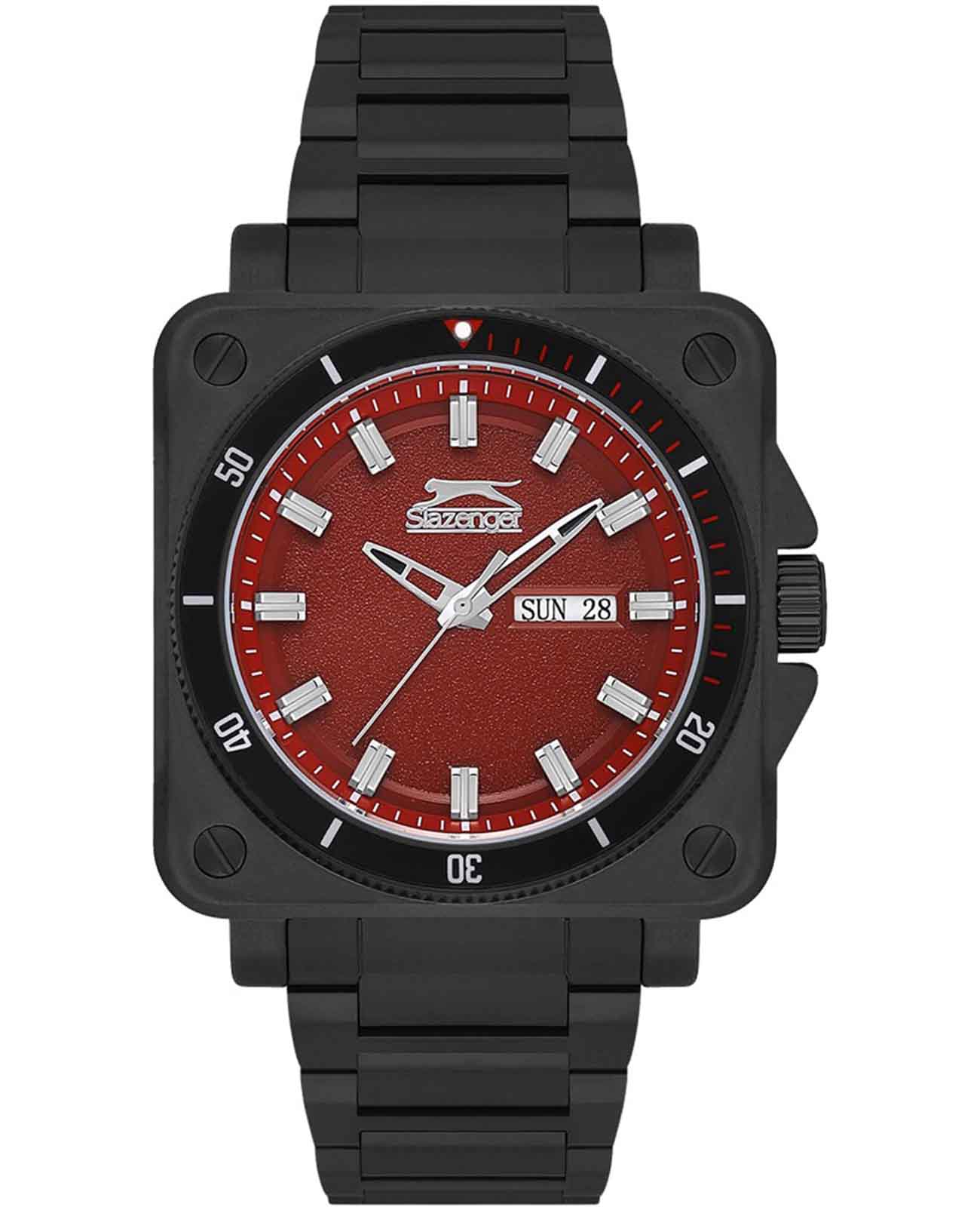 Slazenger Slazenger SL.09.2232.1.05  SL.09.2232.1.05 кварцевые мужские часы красный циферблат, браслет нержавеющая сталь с ip-покрытием — вид спереди