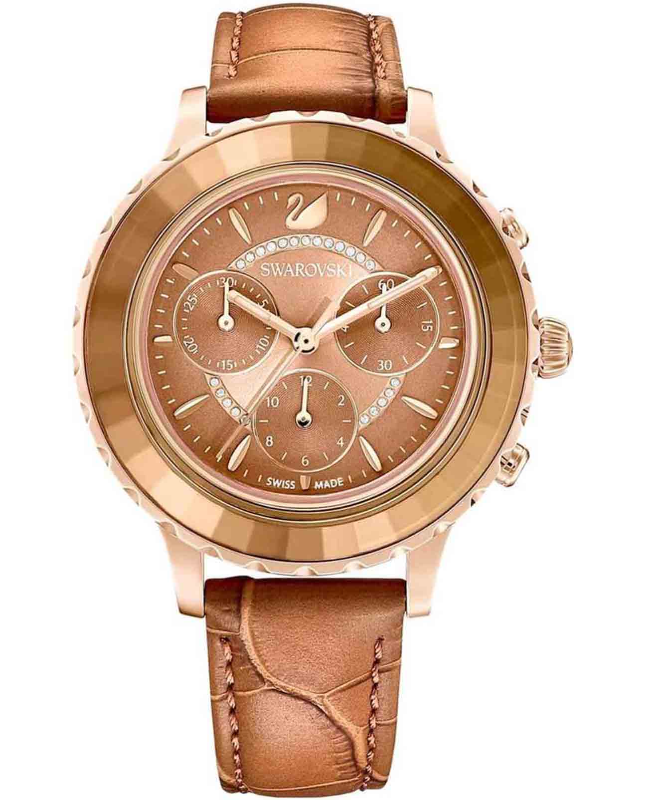 Swarovski Swarovski Octea Lux Chrono 5632260  5632260 кварцевые женские часы коричневый циферблат, браслет кожаный — вид спереди