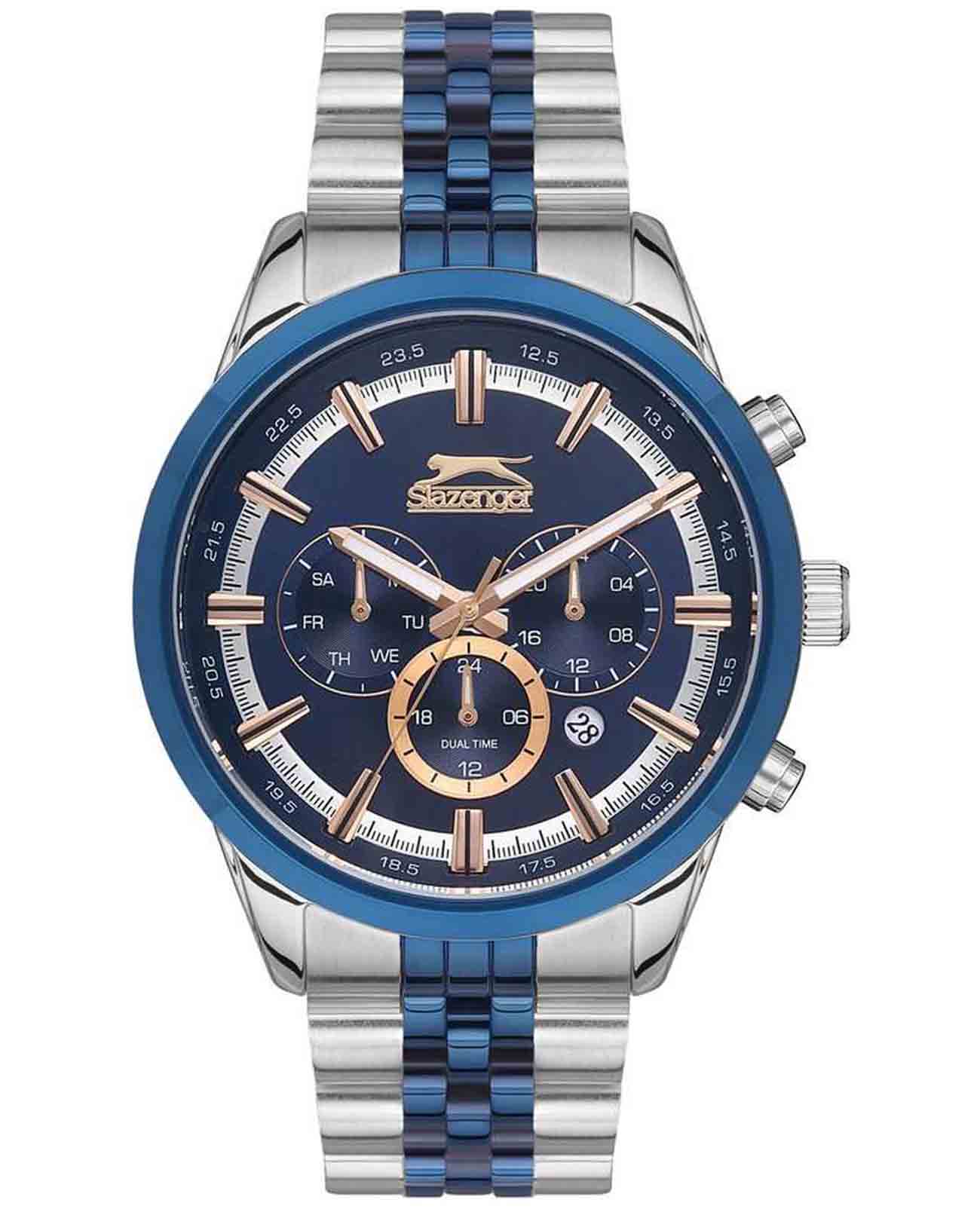 Slazenger Slazenger SL.09.2131.2.02  SL.09.2131.2.02 кварцевые мужские часы синий циферблат, браслет суперметалл с ip покрытием — вид спереди