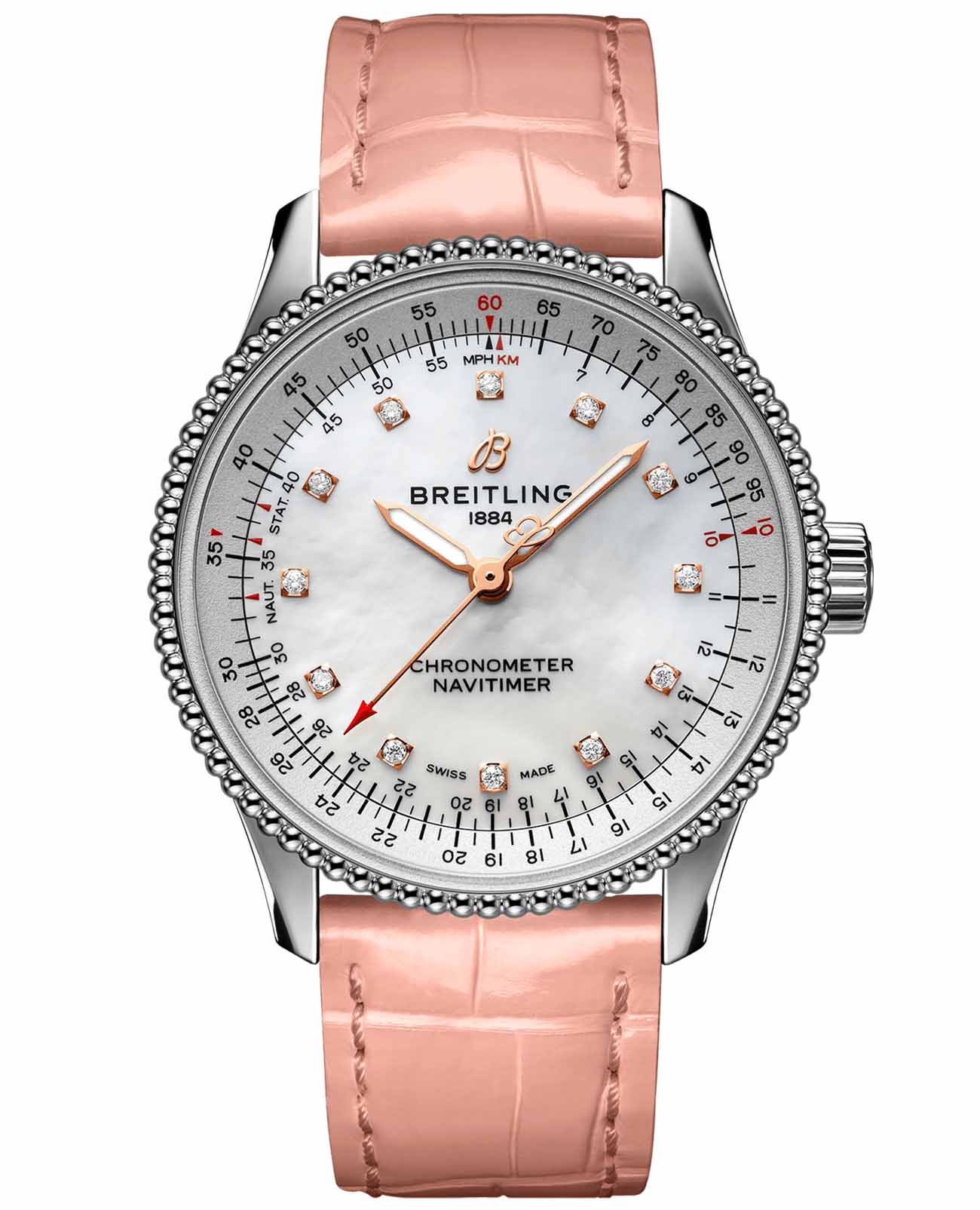 Breitling Breitling Navitimer Automatic 35 A17395211A1P3  A17395211A1P3 механические женские часы перламутровый циферблат, браслет кожаный — вид спереди