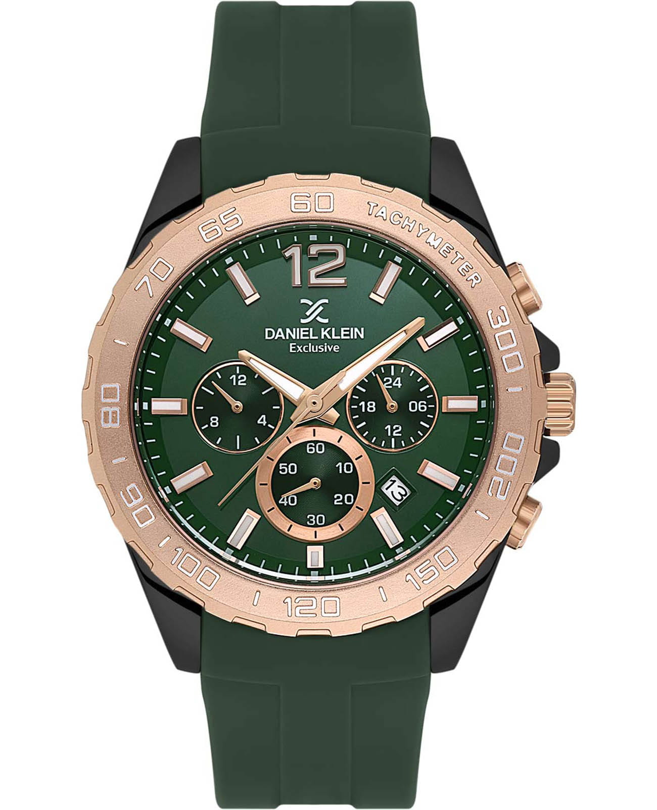 Daniel Klein Daniel Klein Exclusive DK.1.13742-4  DK.1.13742-4 кварцевые мужские часы зеленый циферблат, браслет силикон — вид спереди