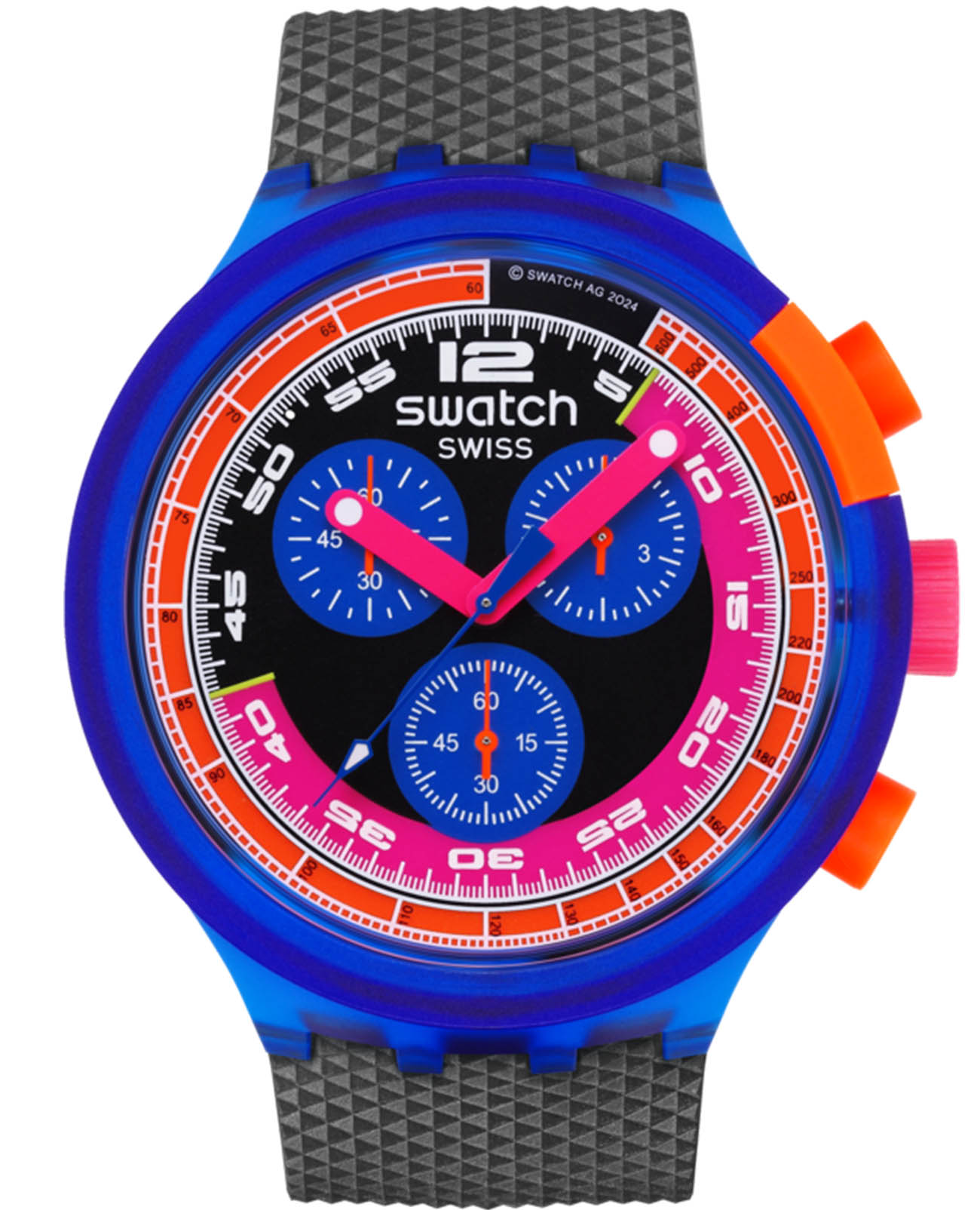 Swatch Swatch Big Bold Chrono Biosourced SB06N102  SB06N102 кварцевые мужские часы синий циферблат, браслет биоматериал — вид спереди