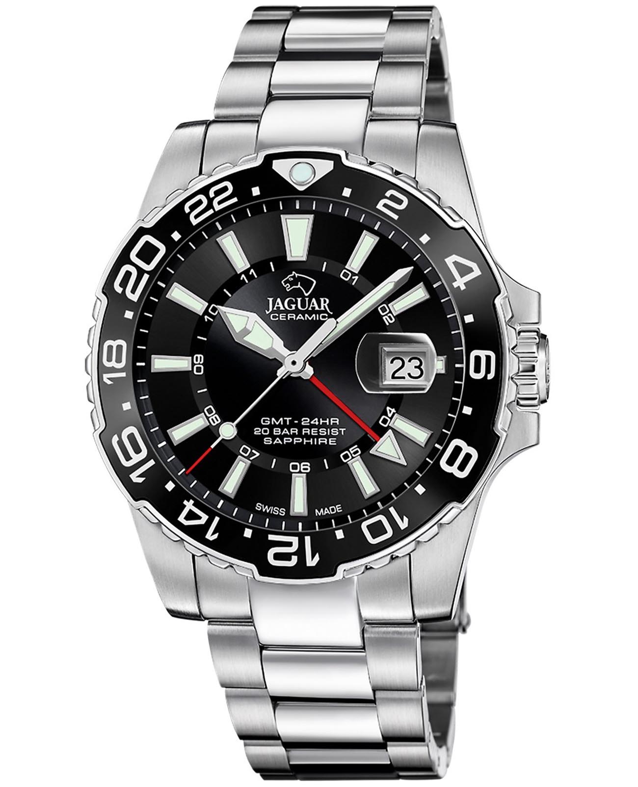Jaguar Jaguar Ceramic GMT J1011/6  J1011/6 кварцевые мужские часы черный циферблат, браслет нержавеющая сталь — вид спереди