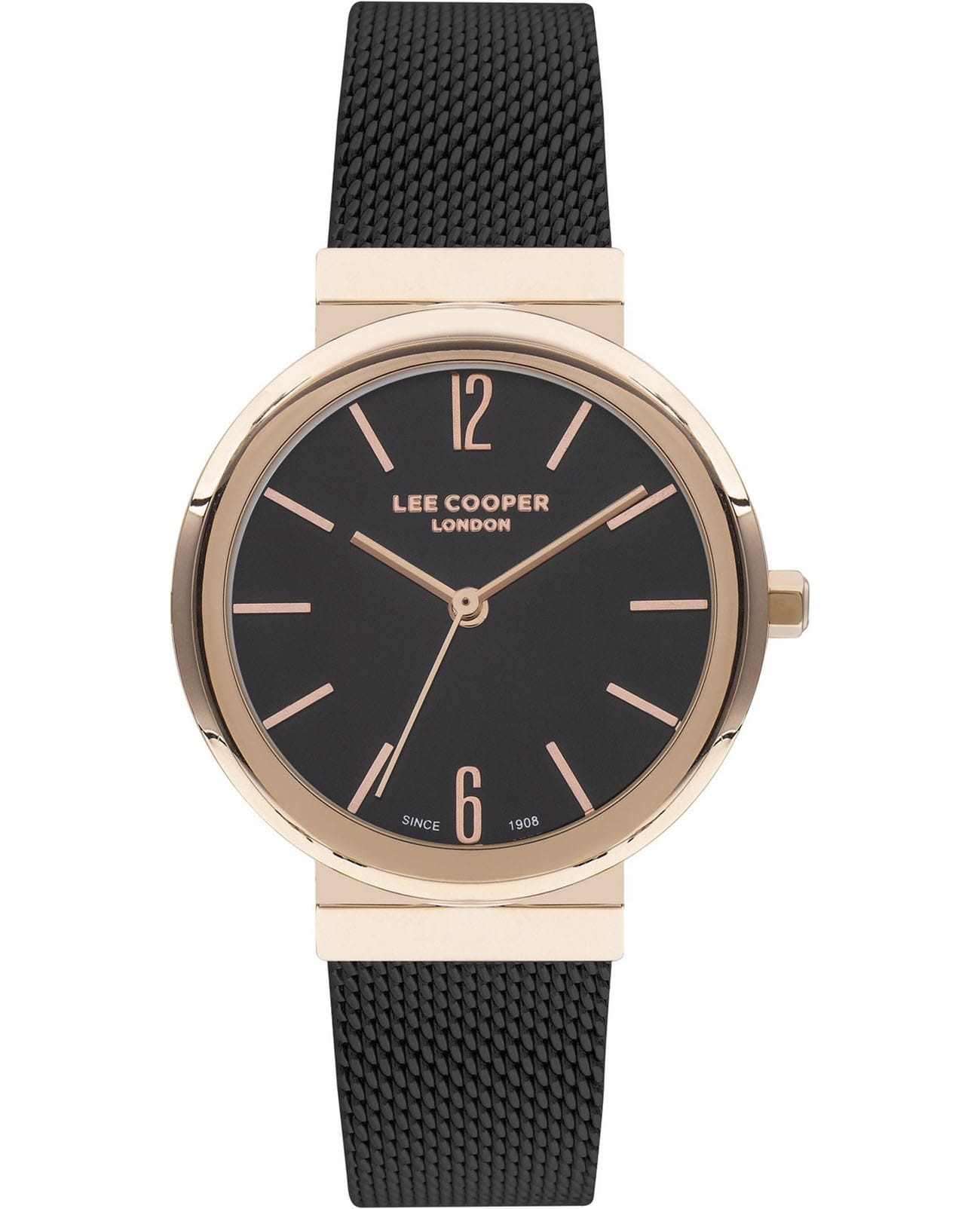 Lee Cooper Lee Cooper LC07623.450  LC07623.450 кварцевые женские часы черный циферблат, браслет нержавеющая сталь с ip-покрытием — вид спереди