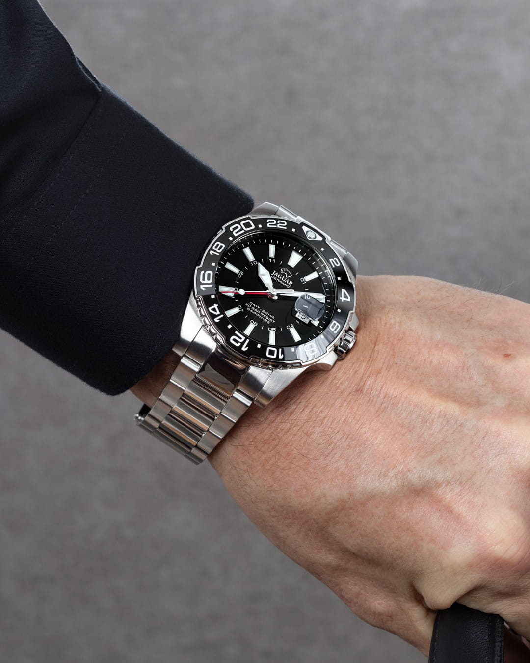 Jaguar Jaguar Ceramic GMT J1011/6,  швейцария мужские часы на браслете нержавеющая сталь боковой вид