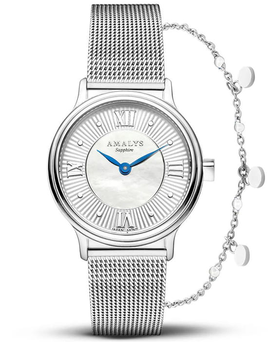 Amalys Amalys Giftboxes AMW-197  AMW-197 кварцевые женские часы белый циферблат, браслет нержавеющая сталь — вид спереди