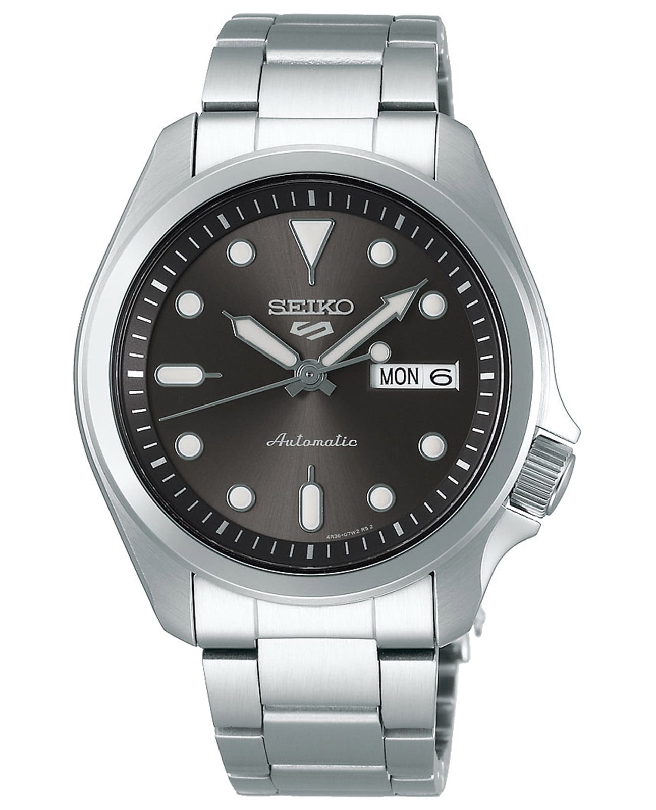 Seiko Seiko 5 Sports SRPE51K1  SRPE51K1 механические мужские часы серый циферблат, браслет нержавеющая сталь — вид спереди