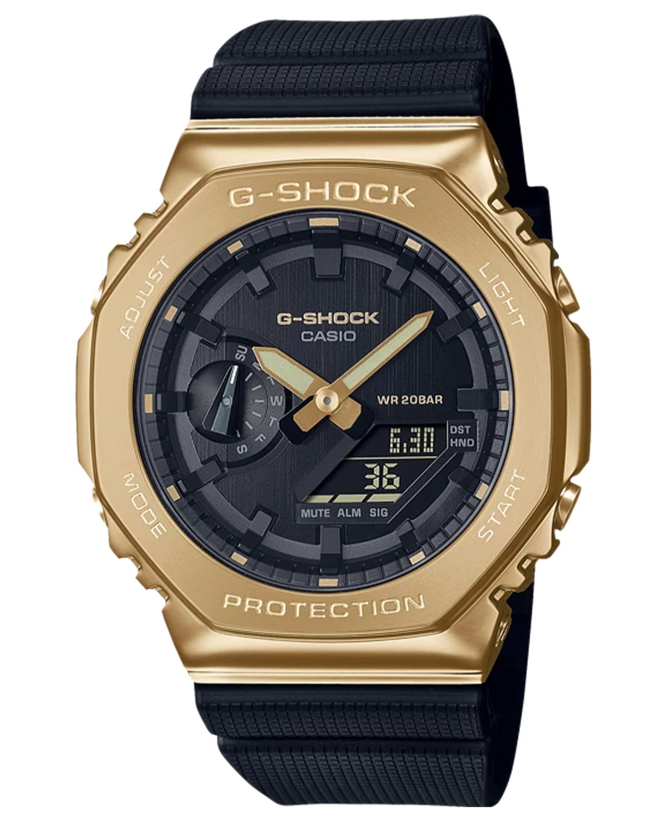 Casio Casio G-Shock GM-2100G-1A9DR (GM-2100G-1A9) GM GM-2100G-1A9 электронные мужские часы черный циферблат, браслет пластик — вид спереди
