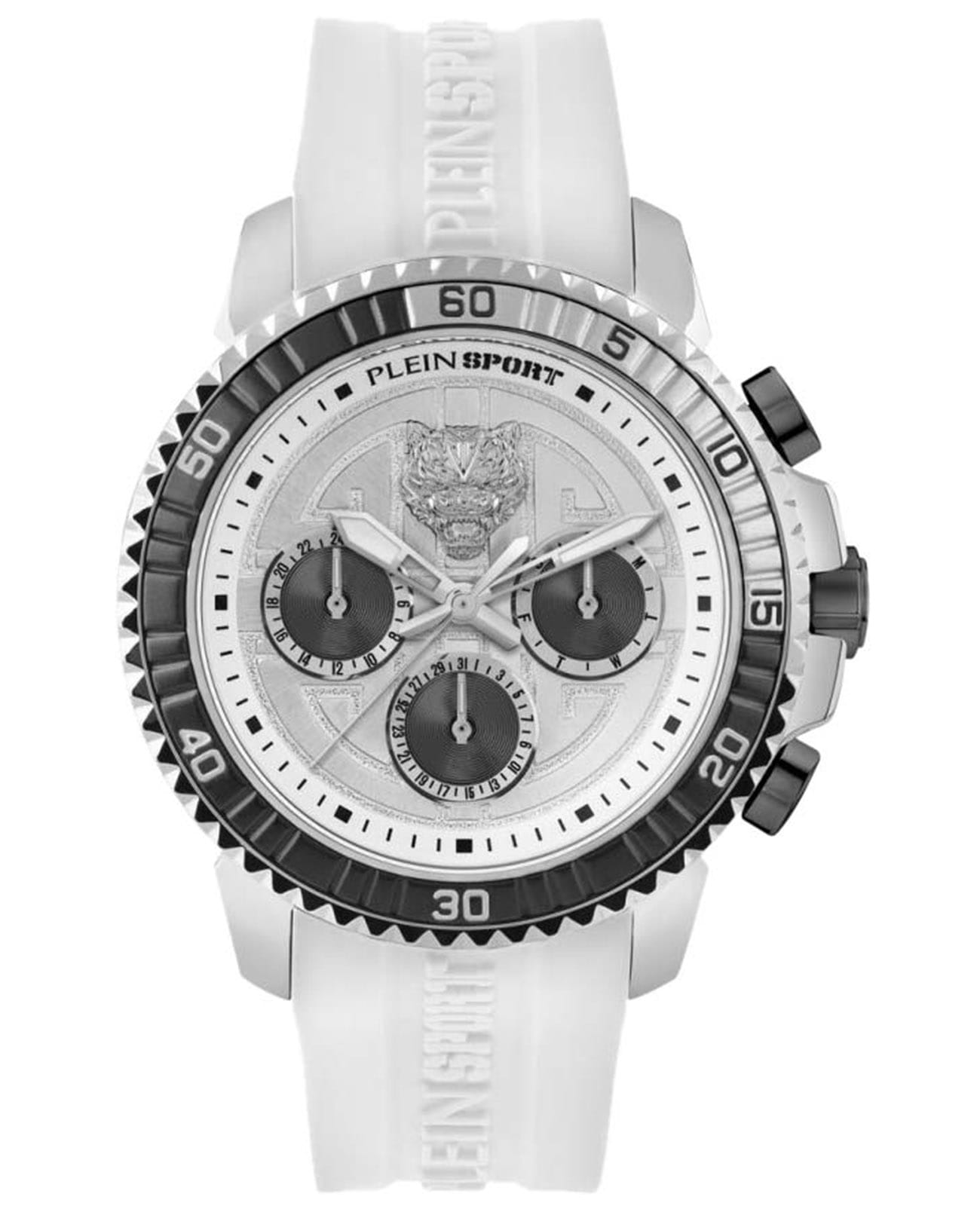 Plein Sport Plein Sport Powerlift PSPBA0323  PSPBA0323 кварцевые мужские часы белый циферблат, браслет силикон — вид спереди