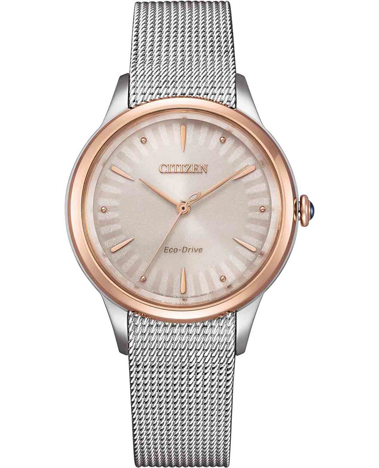 Citizen Citizen Citizen L EM1156-80X  EM1156-80X кварцевые женские часы золотой циферблат, браслет нержавеющая сталь — вид спереди