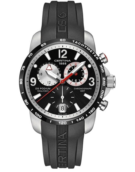 Certina Certina DS Podium C001.639.27.057.00  C0016392705700 кварцевые мужские часы черный циферблат, браслет каучук — вид спереди