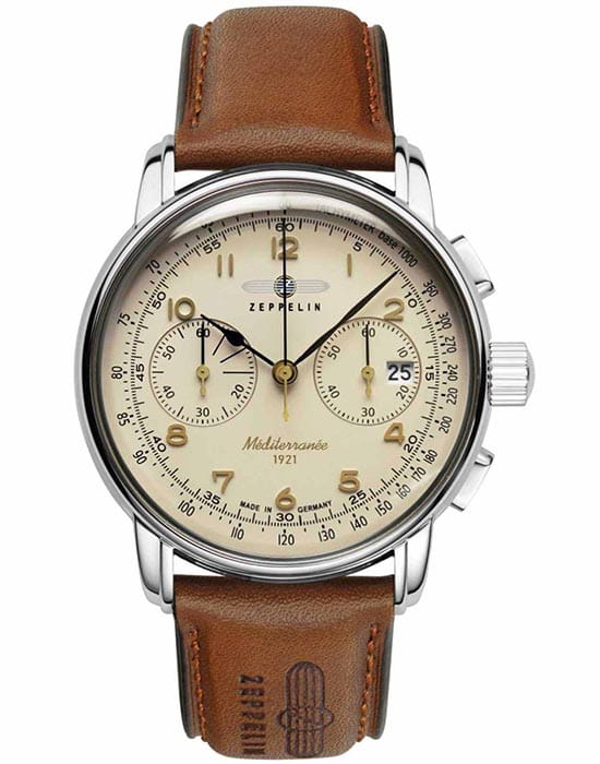 Zeppelin Zeppelin 100 Years Zeppelin of Mediterranee 96705  96705 кварцевые мужские часы коричневый циферблат, браслет кожаный — вид спереди