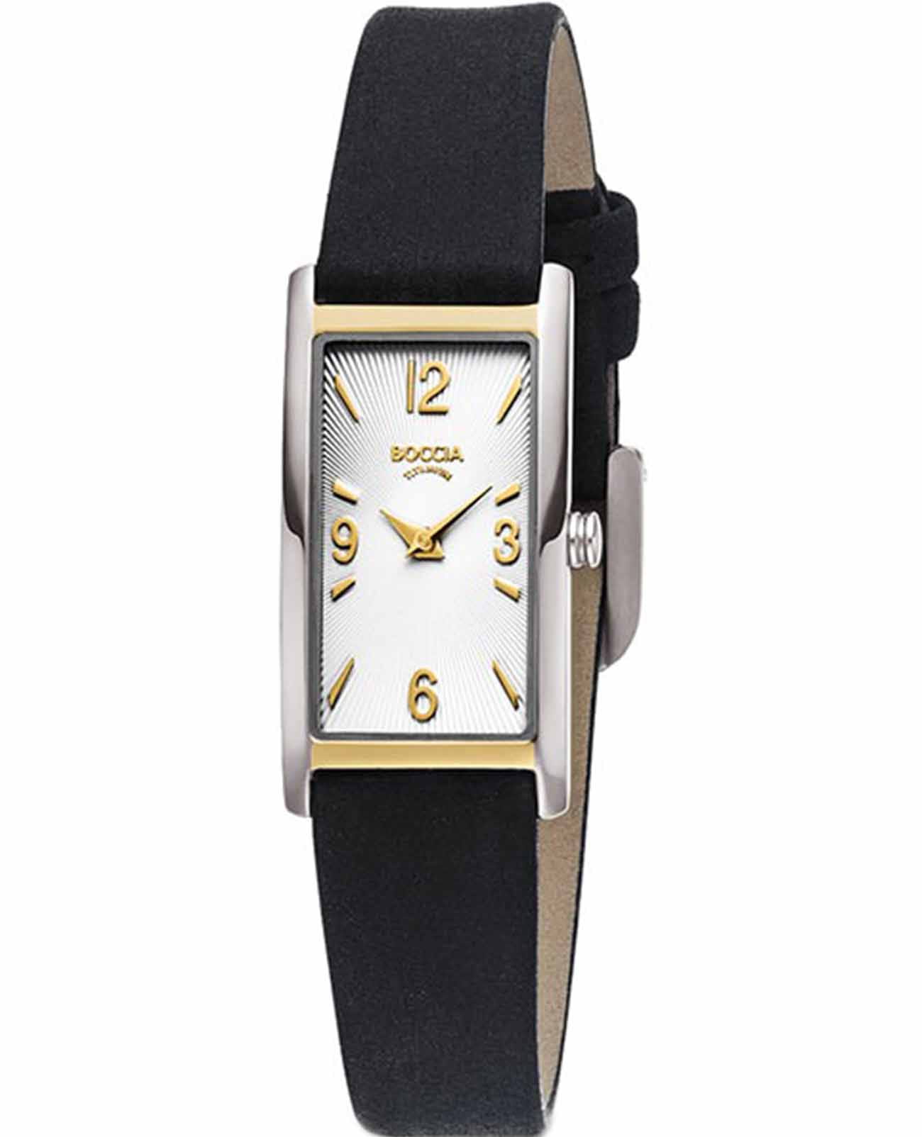 Boccia Titanium Boccia Titanium 3366-02  3366-02 кварцевые женские часы серебристый циферблат, браслет кожаный — вид спереди