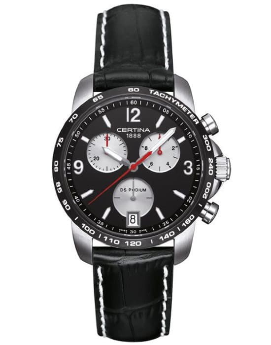 Certina Certina C001.417.16.057.01  C0014171605701 кварцевые мужские часы черный циферблат, браслет кожаный — вид спереди