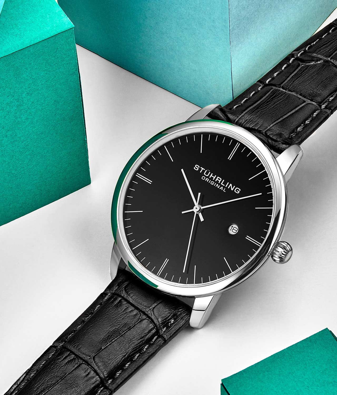 Stuhrling Stuhrling Symphony 3997.2 кварцевые мужские часы часы крупный план черный циферблата