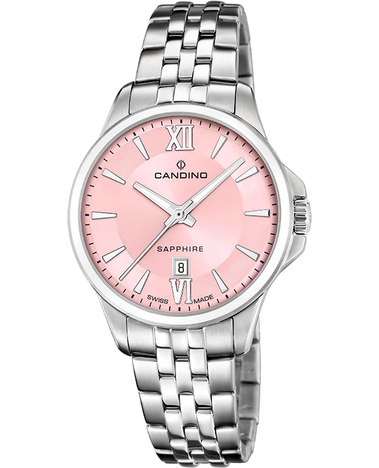 Candino Candino Lady Elegance Date C4766/7  C4766/7 кварцевые женские часы розовый циферблат, браслет нержавеющая сталь — вид спереди