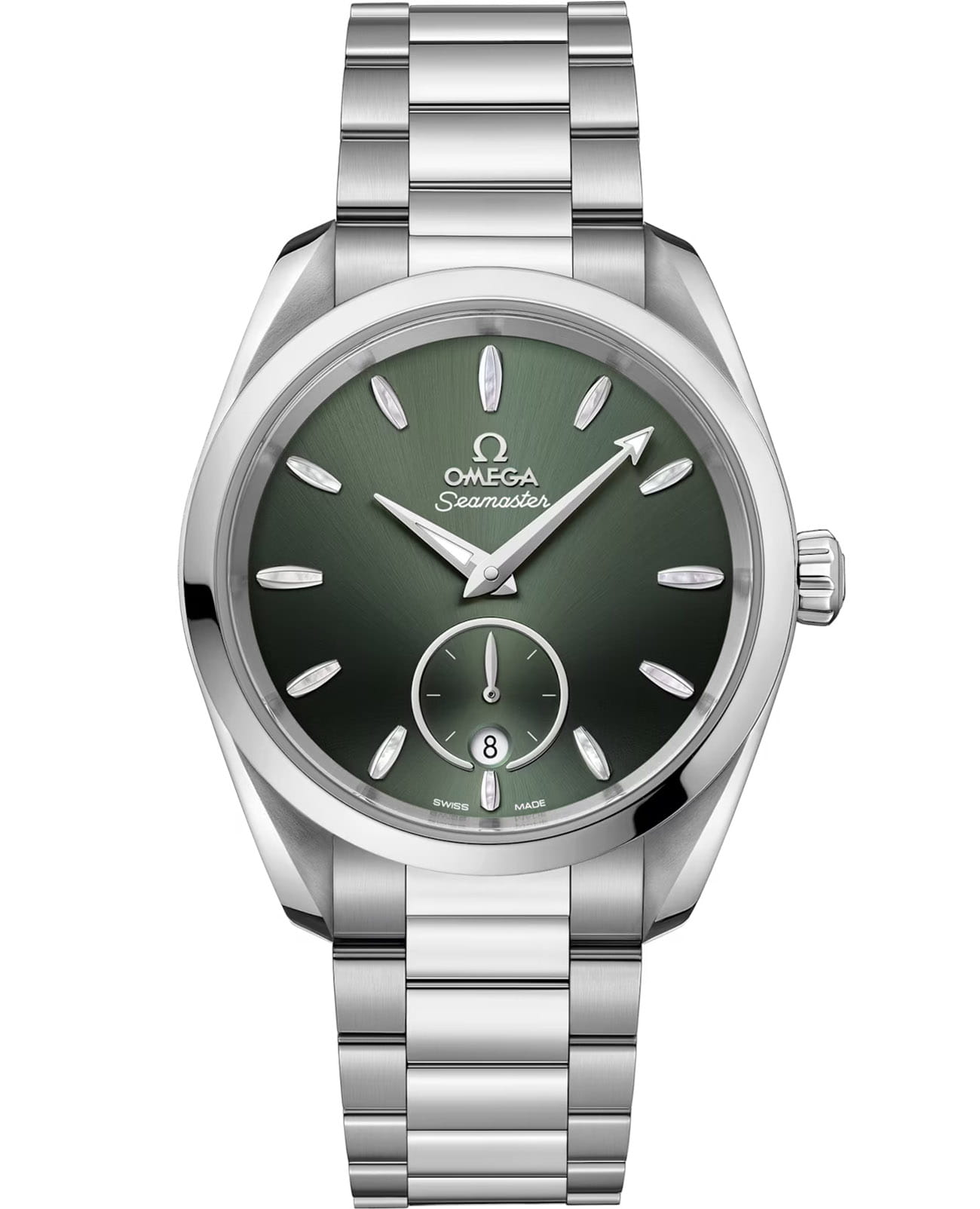 Omega Omega Seamaster Aqua Terra 220.10.38.20.10.001 Aqua Terra 22010382010001 механические женские часы зеленый циферблат, браслет нержавеющая сталь — вид спереди