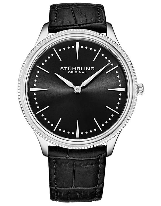 Stuhrling Stuhrling Symphony 3984.3  3984.3 кварцевые мужские часы черный циферблат, браслет кожаный — вид спереди