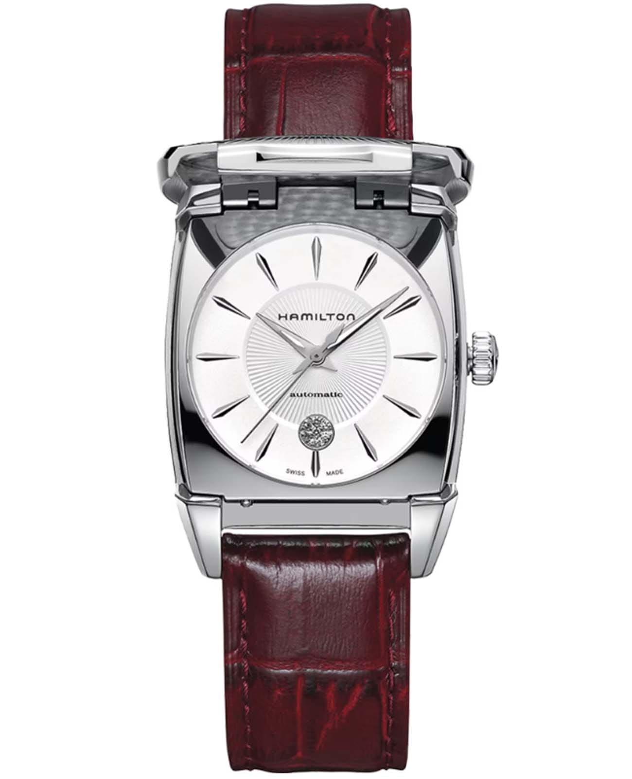 Hamilton Hamilton American Classics Flintridge Lady Auto H15415851  H15415851 механические женские часы белый циферблат, браслет кожаный — вид спереди