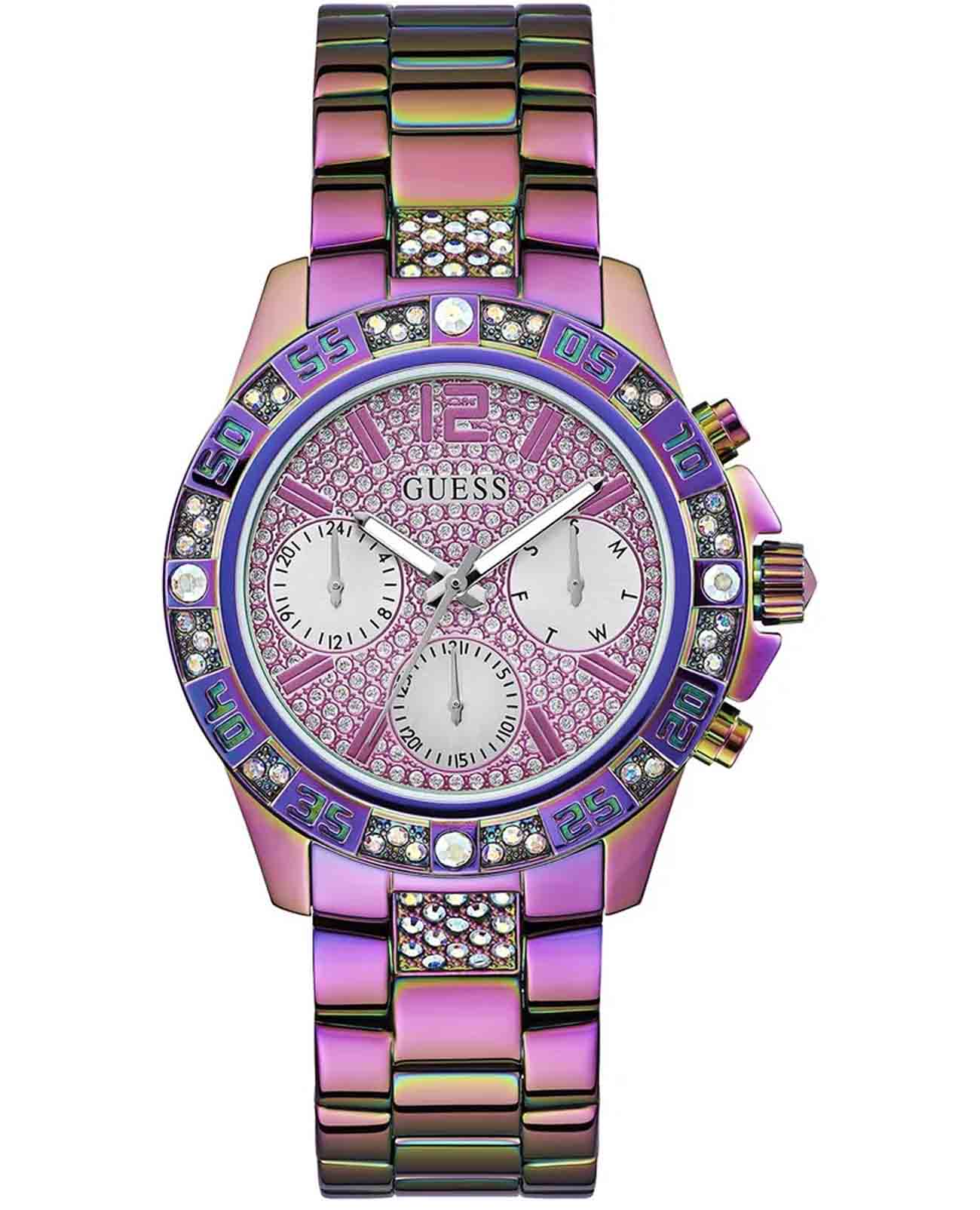Guess Guess Sport GW0771L4  GW0771L4 кварцевые женские часы фиолетовый циферблат, браслет нержавеющая сталь с ip-покрытием — вид спереди