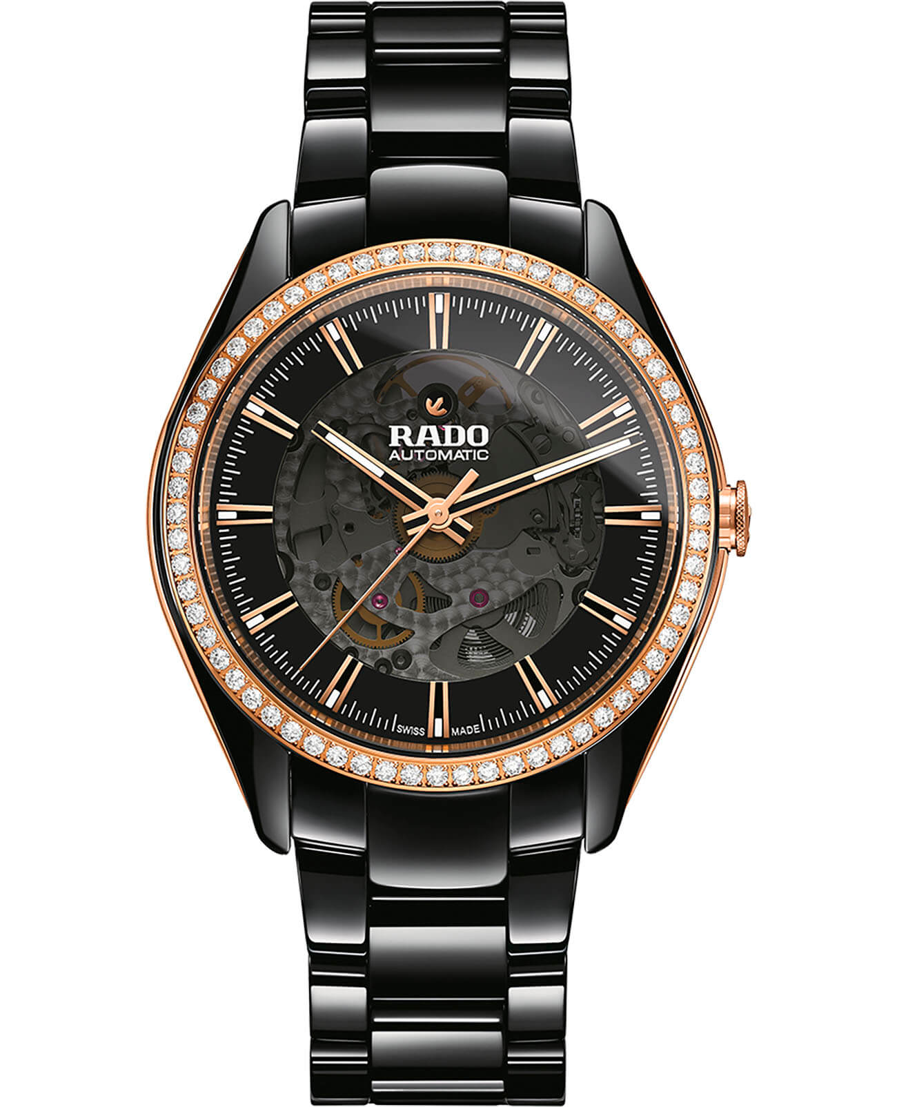 Rado Rado Hyperchrome Automatic Open Heart Diamonds R32029152 Automatic R32029152 механические женские часы черный циферблат, браслет высокотехнологичная керамика — вид спереди