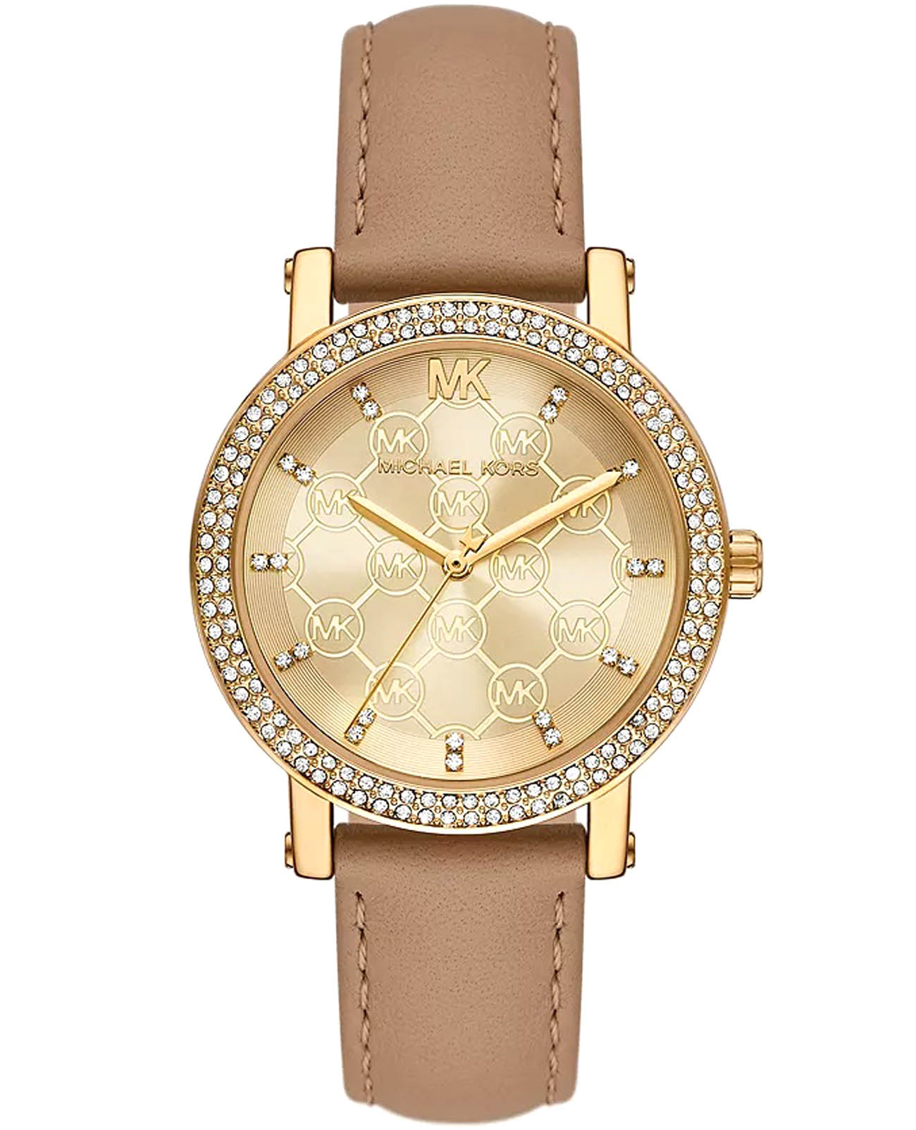 Michael Kors Michael Kors Corey MK2986  MK2986 кварцевые женские часы золотой циферблат, браслет кожаный — вид спереди