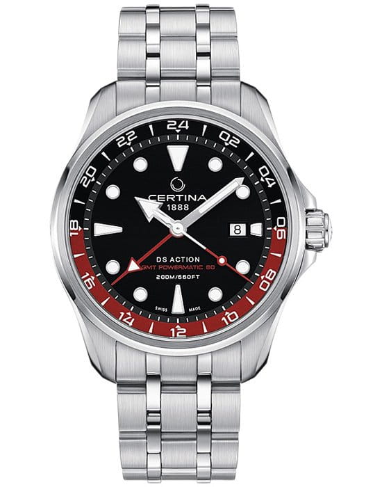 Certina Certina DS Action C032.429.11.051.00 DS Action C0324291105100 механические мужские часы черный циферблат, браслет нержавеющая сталь — вид спереди