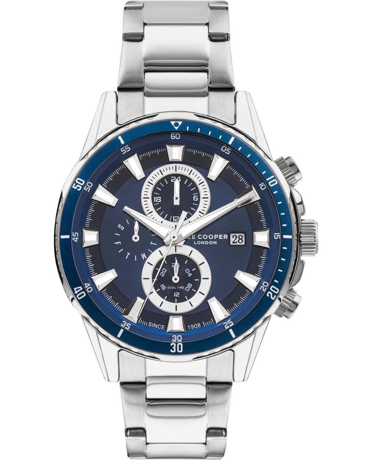 Lee Cooper Lee Cooper LC07627.390  LC07627.390 кварцевые мужские часы синий циферблат, браслет нержавеющая сталь — вид спереди