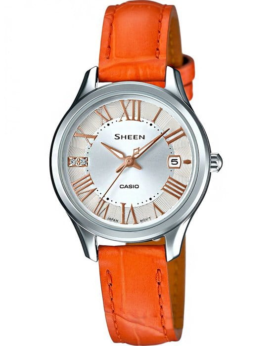 Casio Casio Sheen SHE-4050L-7A  SHE-4050L-7A кварцевые женские часы серый циферблат, браслет кожаный — вид спереди