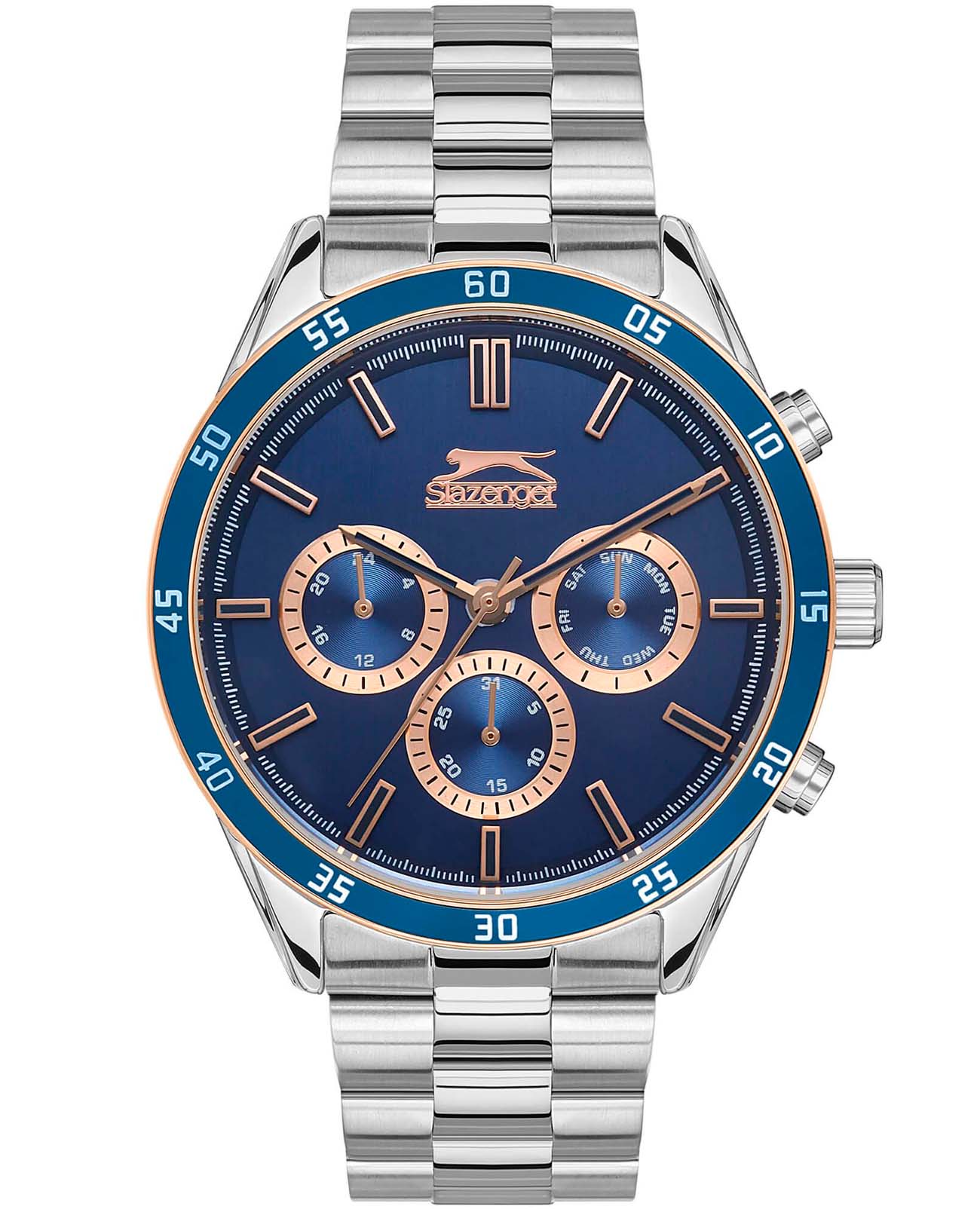 Slazenger Slazenger Multifunction SL.09.2109.2.01  SL.09.2109.2.01 кварцевые мужские часы синий циферблат, браслет суперметалл — вид спереди