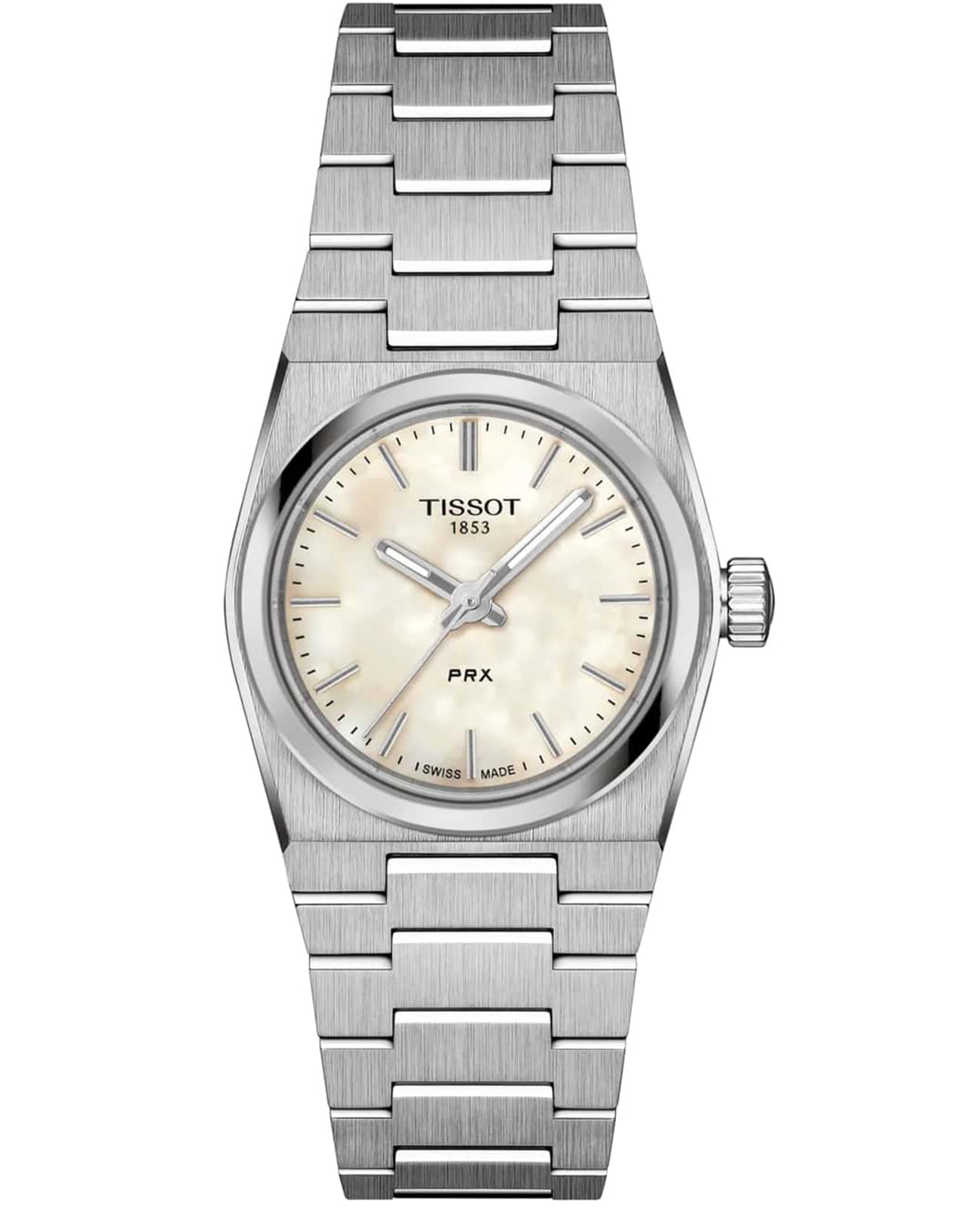 Tissot Tissot PRX 25 mm T137.010.11.111.00  T1370101111100 кварцевые женские часы белый циферблат, браслет нержавеющая сталь — вид спереди