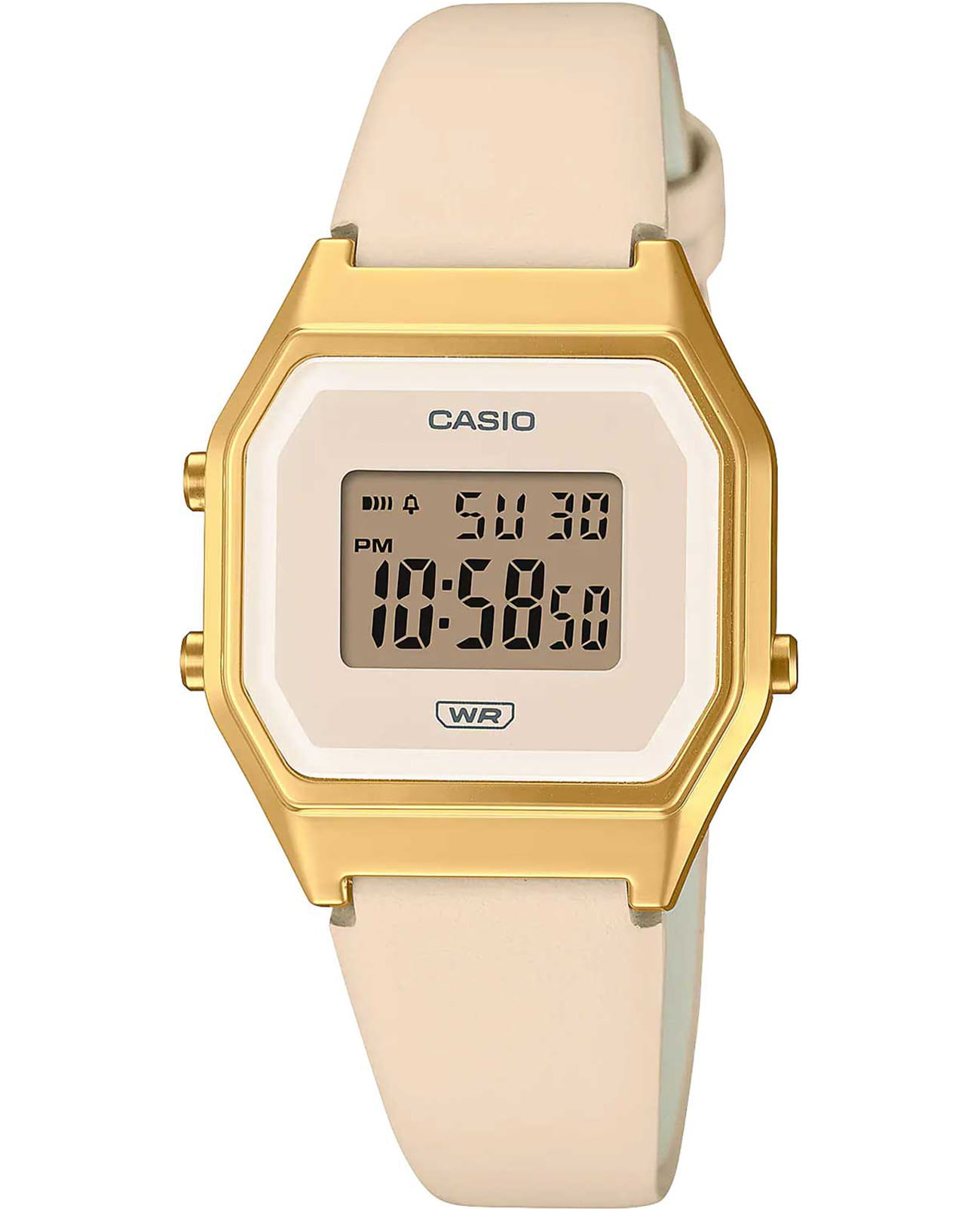 Casio Casio Vintage LA680WEGL-4EF  LA680WEGL-4EF кварцевые женские часы  циферблат, браслет кожаный — вид спереди