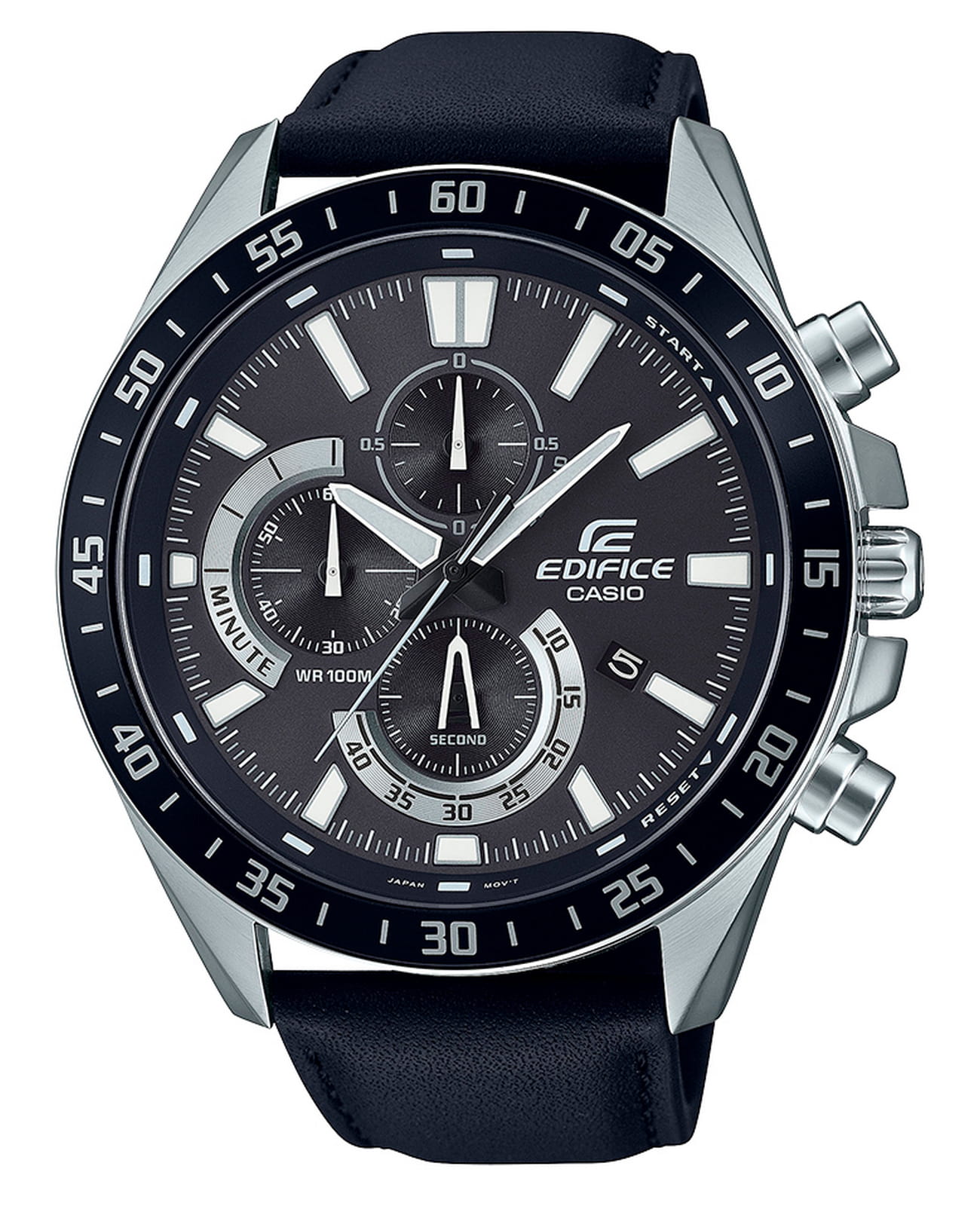 Casio Casio Edifice EFV-620L-1AVUDF (EFV-620L-1A) EFV EFV-620L-1A кварцевые мужские часы черный циферблат, браслет кожаный — вид спереди