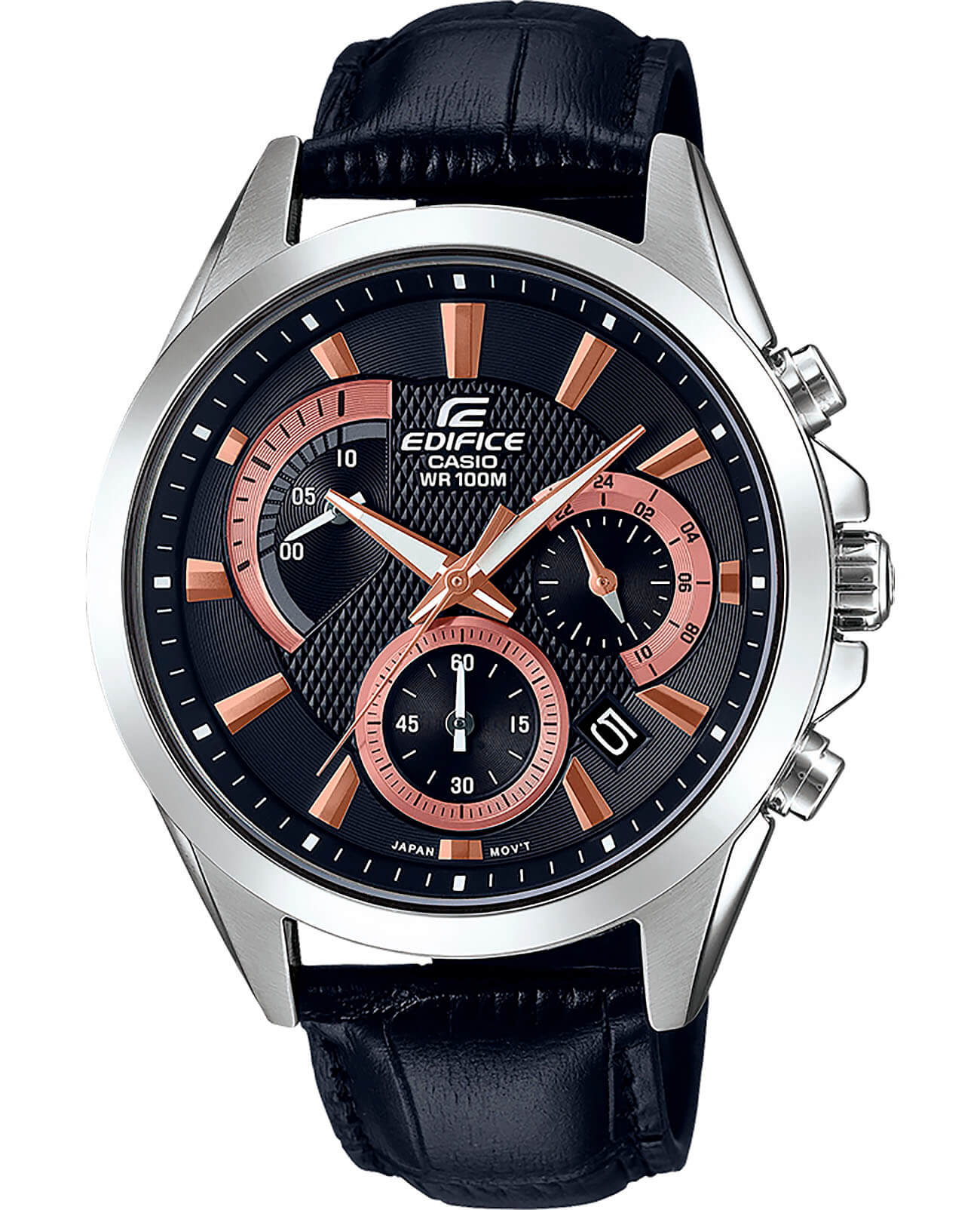 Casio Casio Edifice EFV-580L-1A EFV EFV-580L-1A кварцевые мужские часы черный циферблат, браслет кожаный — вид спереди