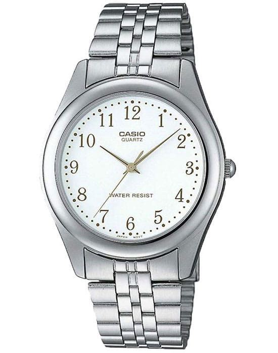 Casio Casio MTP-1129PA-7B  MTP-1129PA-7B кварцевые мужские часы белый циферблат, браслет нержавеющая сталь — вид спереди