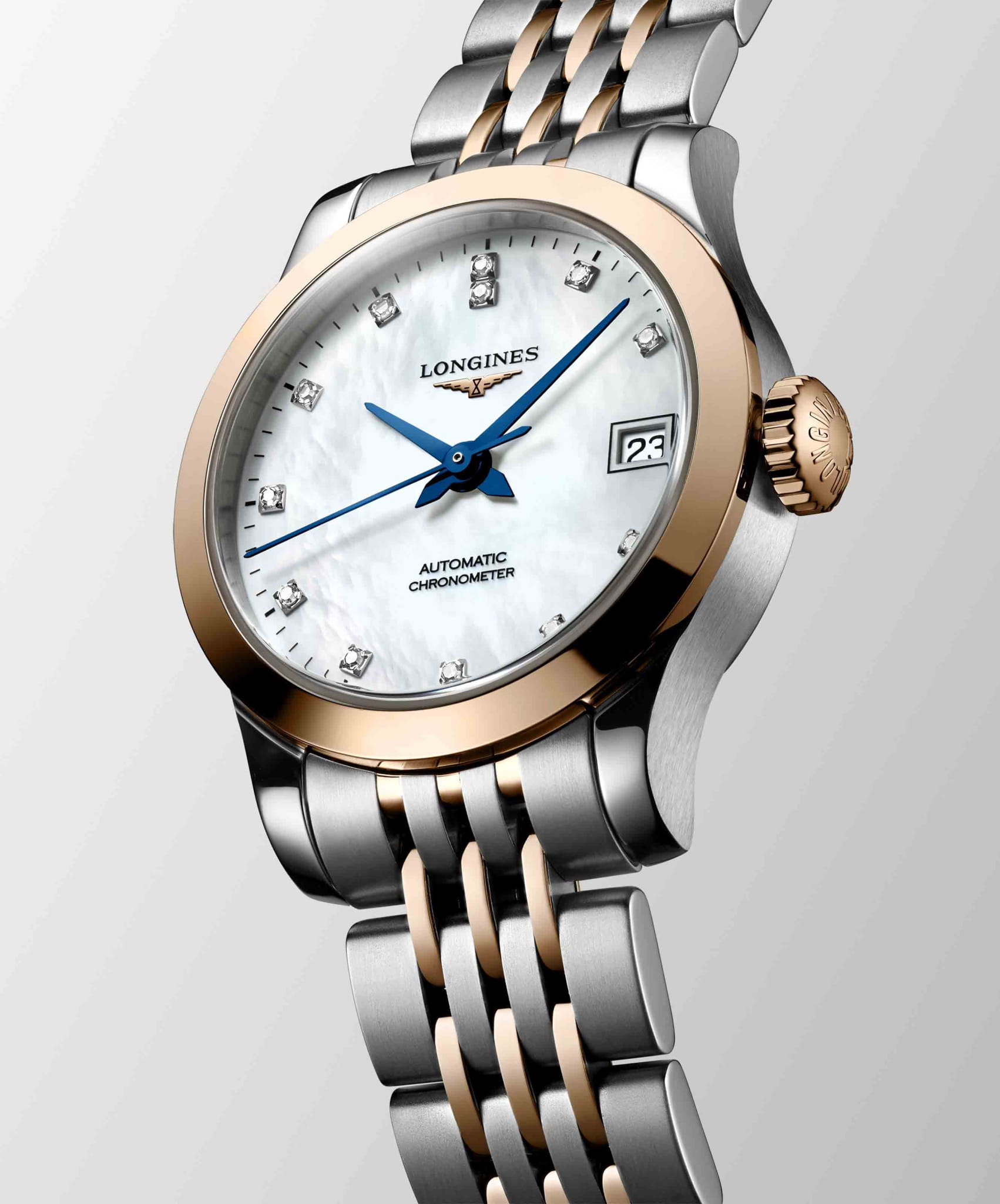 Longines Longines Record Collection L2.320.5.87.7, record швейцария женские часы на браслете нержавеющая сталь + золото 18к боковой вид